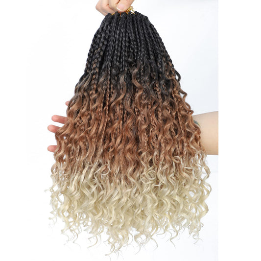 14Inch Crochet Box Braids Hair -8 Packs Goddess Box Braids Crochet Hair Bohemian Curly Crochet Hair Pre-looped Crochet Hair for Black Wome (14(8Packs), 1B/30/613)