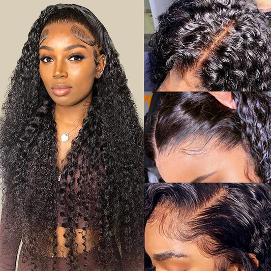 180% Density Deep Wave Lace Front Wig Human Hair 13X4 HD Transparent Lace Front Wigs For Women Human Hair Glueless Wigs Human Hair Pre Plucked Natural Brazilian Human Hair Wigs With Baby Hair 22 inch