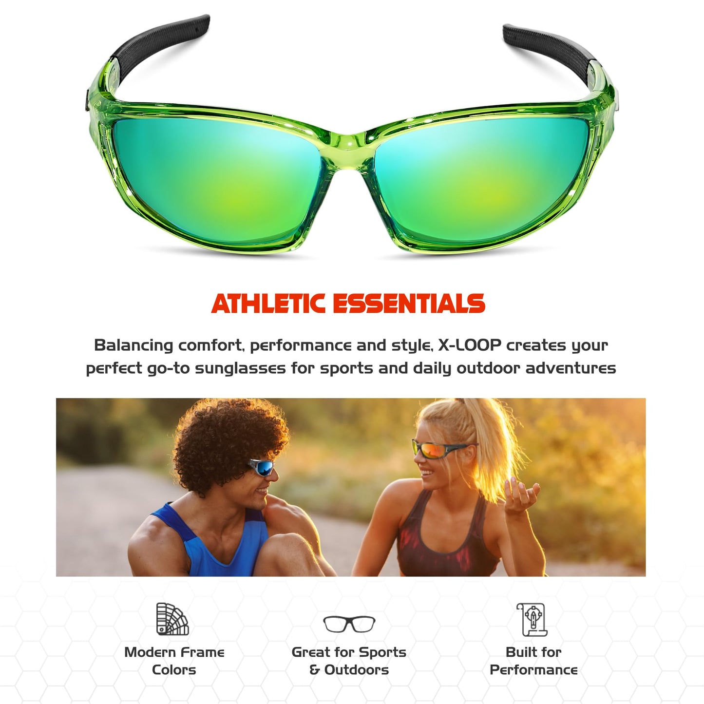 X LOOP Polarized Sports Sunglasses for Men - Wrap Around UV400 Baseball Running Cycling Driving Fishing Golf Glasses