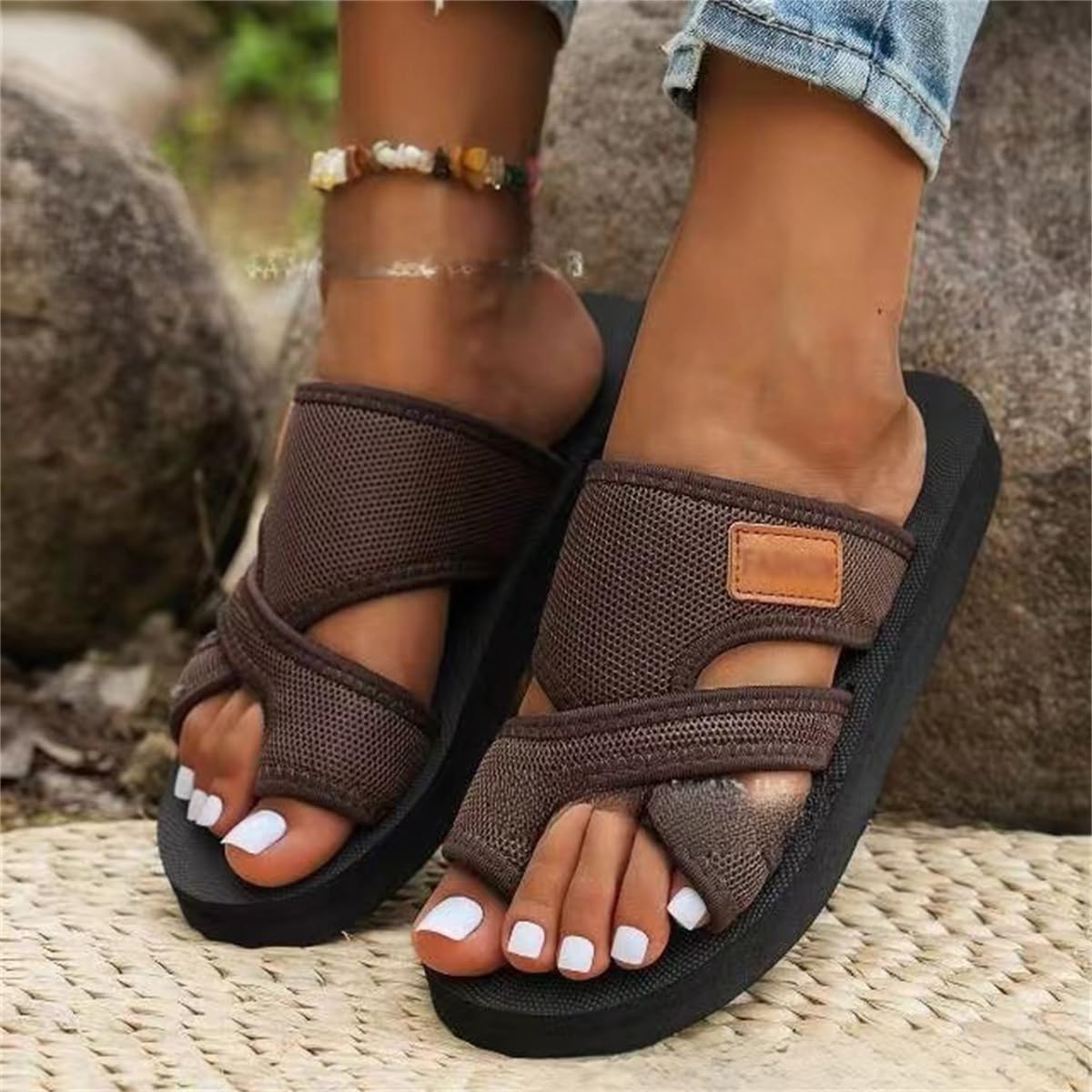 2024Women's Hollow Mesh Slide Sandals, Hollow Mesh Slide Sandals, Mesh Sandals For Women, Mesh Flats For Women (Black,12)