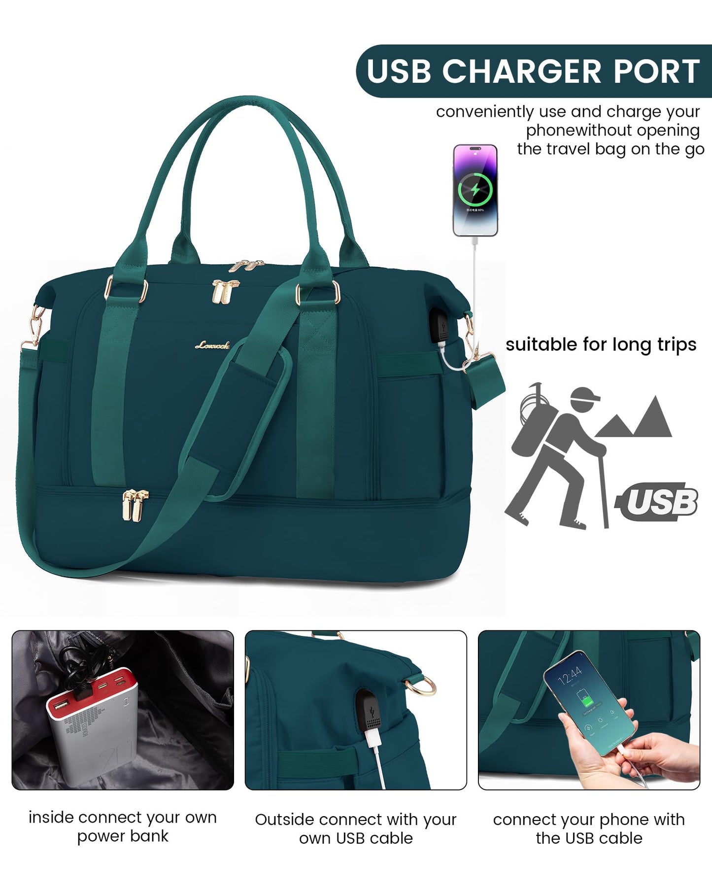 Gym Bag for Women LOVEVOOK Travel Duffel Bag with USB Charging Port,Weekender Bags for Women with Shoe Compartment,Carry on Overnight Bag with Toiletry Bag,Hospital Bags for Labor and Deliver