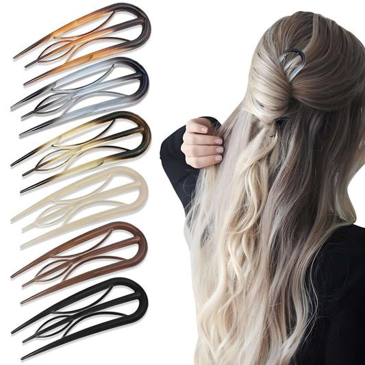 6Pcs French Hair Clips, U Shaped French Hair Pin Retro Fork Hair Pin Internal Teeth French Hair Clips, Tortoise Shell French Hair Pins for Women Thin Thick Hair Buns Twist Hairstyle Accessories