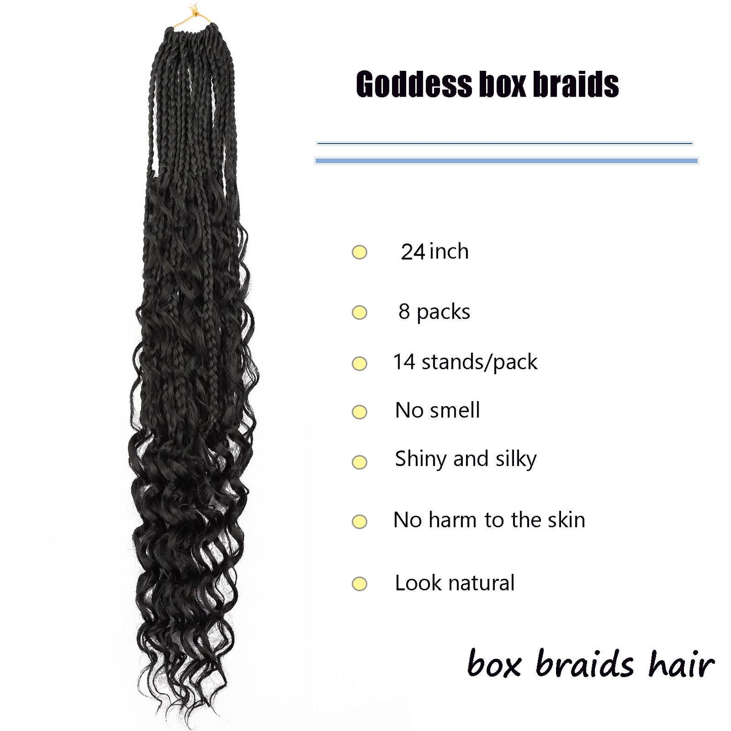 24 Inch Goddess Box Braids Crochet Hair for Black Women 8 Packs Bohomian Crochet Box Braids Pre-looped Boho Box Braids Crochet Braids Synthetic Braiding Hair Extension 1B