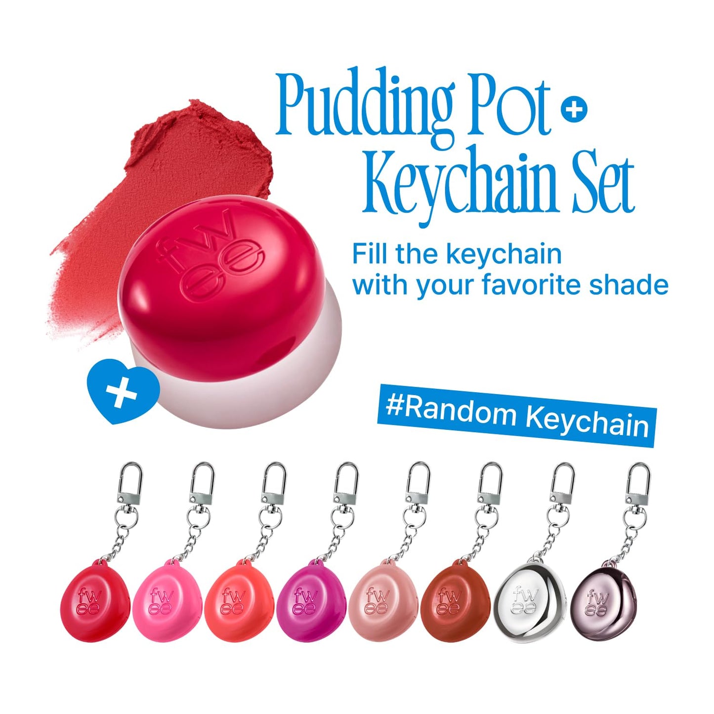fwee Blurry Pudding Pot + Keychain SET | Airbrushed Blush & Lip, Buildable Pigment, Long-lasting, Lightweight, Easy to Blend, Natural Soft Matte Finish Makeup – Crush (Vivid Pink) | 0.17 oz