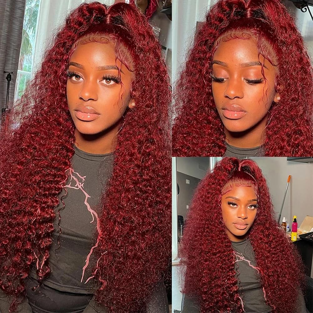 34 34 34 Inch Wine Red Human Hair Bundles 99J Burgundy Kinky Curly Human Hair Bundles Brazilian Unprocessed Virgin Hair 3 Bundles Wine Red Kinky Curly Bundles Remy Hair Extensions