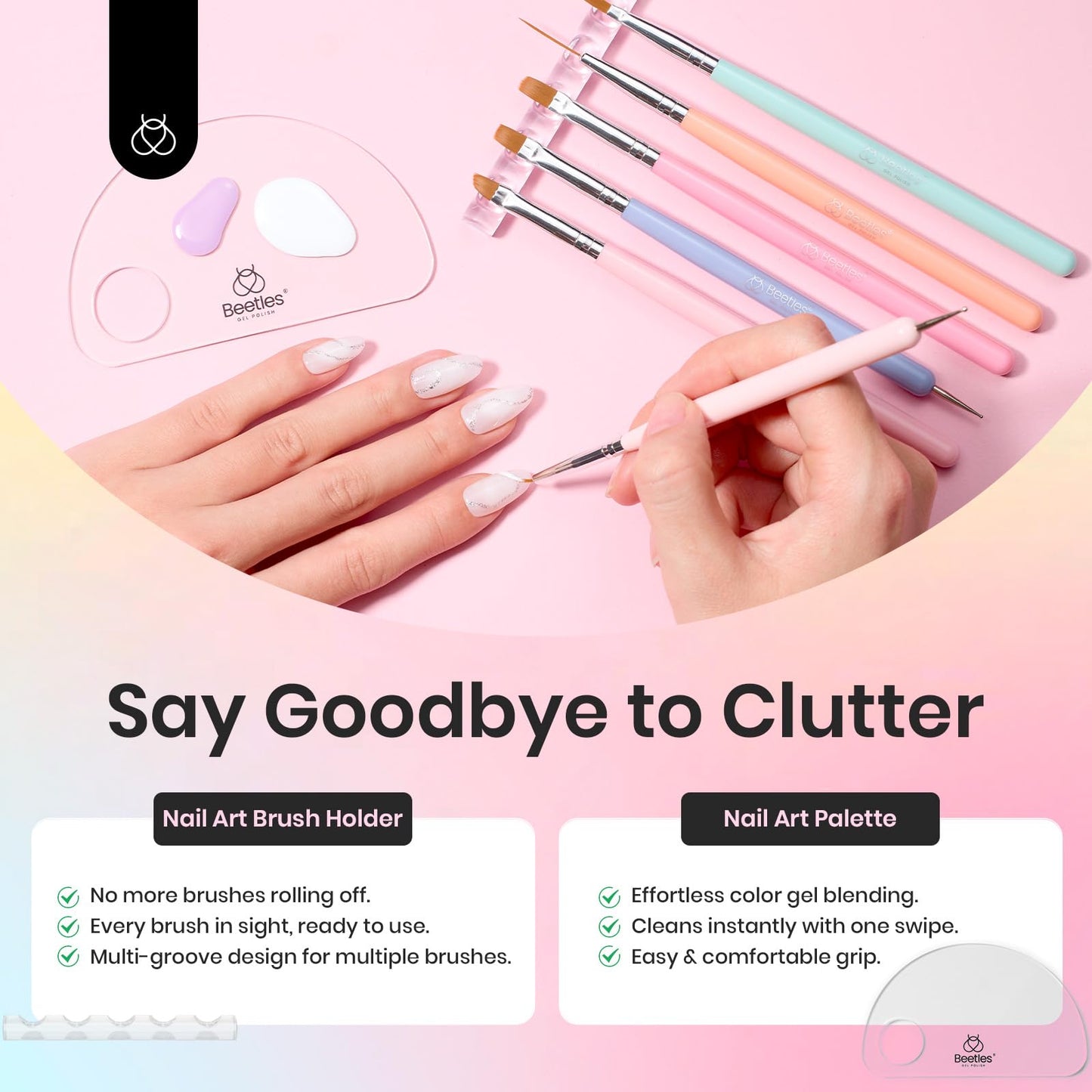 Beetles Nail Art Brushes Set 7 Pcs Double-ended Nail Art Brushes Kit Gel Polish Design Pen Liner Brush Petal Painting Brush Oval Brush Flat Brush Gradient Brush Dotting Pen Valentines Gifts for Women