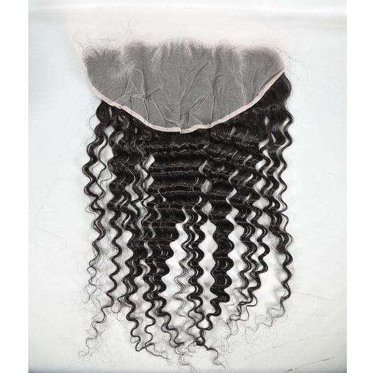 13x6 Lace Frontal Transparent Lace 100% Unprocessed Brazilian Virgin Human Hair Lace Closure Pre Plucked with Baby Hair Natural Black Color (13x6,Deep Wave, 20 Inch)
