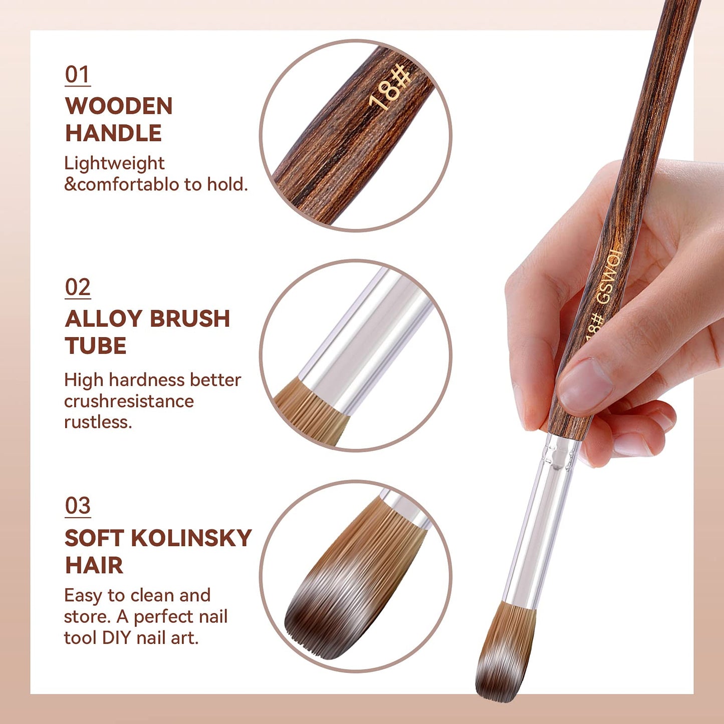 100% Kolinsky Acrylic Nail Brush,GSWOI Acrylic Brushes for Nails Size 10 Wood Handle Application Extension,Nail Tools for Professional Manicure Salon (#10)