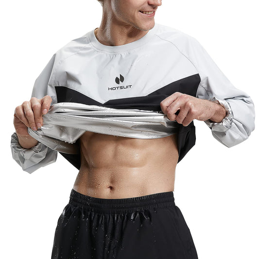 HOTSUIT Sauna Suit for Men Sweat Suits Sauna Jacket Gym Workout Lightweight Anti Torn Full Body, White, M
