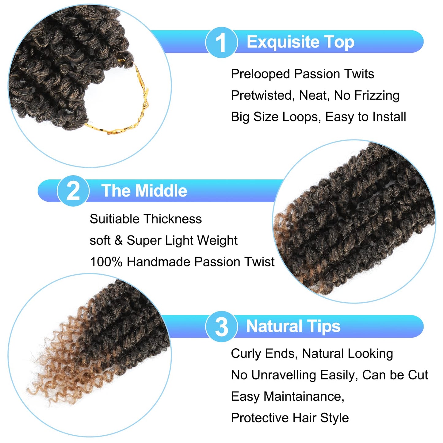 passion twist crochet hair Pre Looped, 8 Inch 9 Packs Pretwisted Passion Twist Hair,Soft Pre Twisted Ombre Crochet Hair For Women Short Curly Crochet Braids(8",T1B/27#)