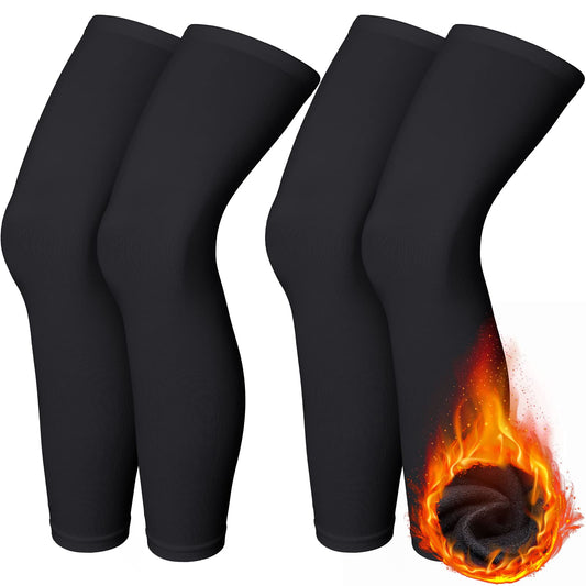 4 Pieces Cycling Leg Warmers Thermal Sports Compression UV Long Leg Sleeves Full Length Leg Sleeves for Men Women (Large)