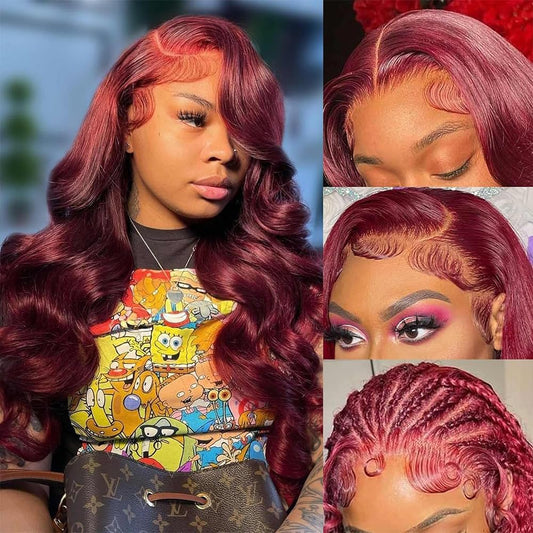 GUART 99j Burgundy Lace Front Wigs Human Hair 13x6 Body Wave Lace Front Wigs Human Hair 180% Density Preplucked Virgin Hair Full and Thick HD Lace Front Wigs Human Hair for Women 20 inch