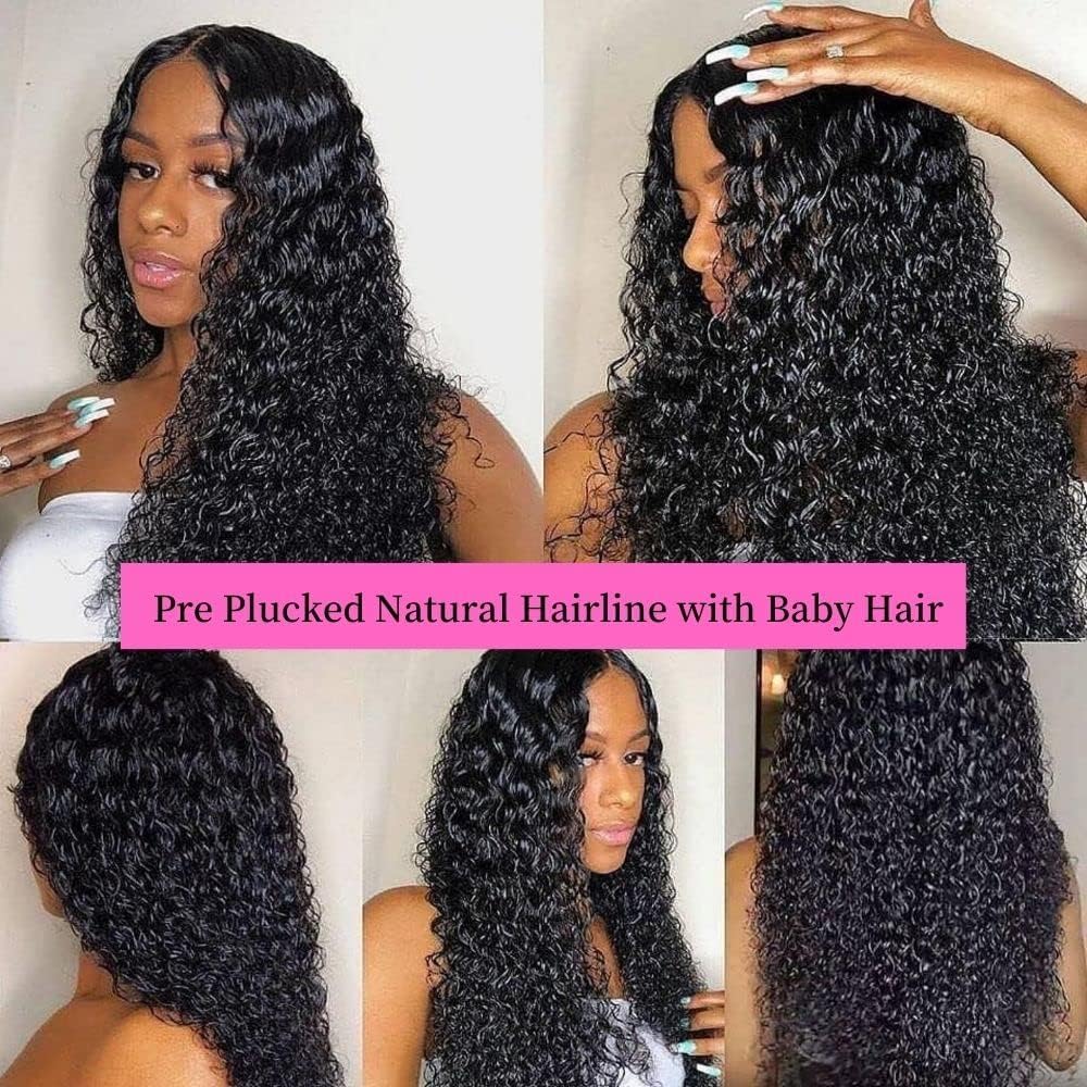 13x4 Water Wave Lace Front Wigs Human Hair Pre Plucked Glueless Wigs for Black Women 180 Density Curly Human Hair Wig Wet and Wavy Lace Frontal Wigs Human Hair With Baby Hair Wig (Natural, 28inch)