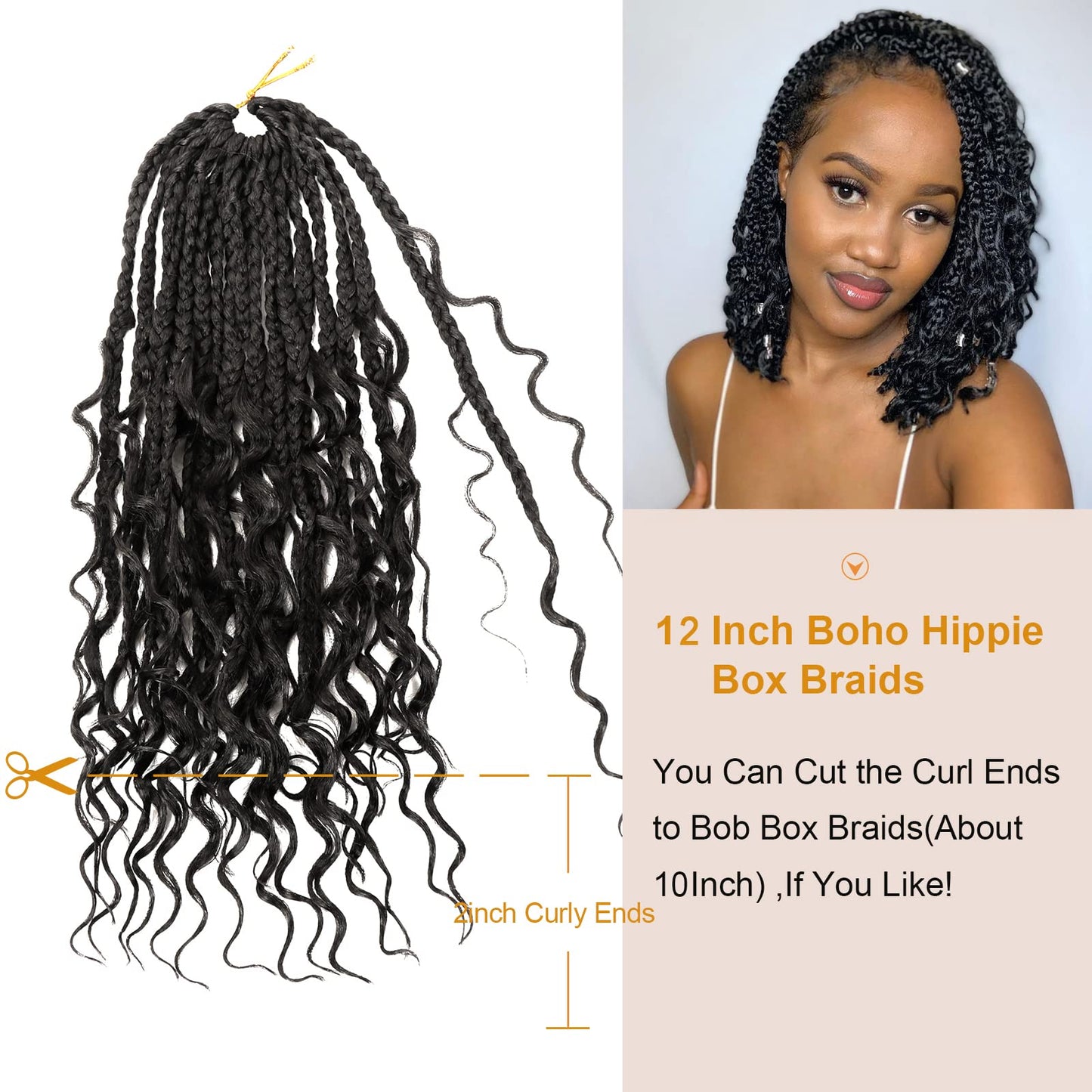 Goddess Box Braids Crochet Hair With Curly Ends 12 Inch Bohomian Box Braids Crochet Braids 8 Packs 3X Crochet Braids Synthetic Braiding Hair Extension for Black Women(12 Inch (Pack of 8), #2)………