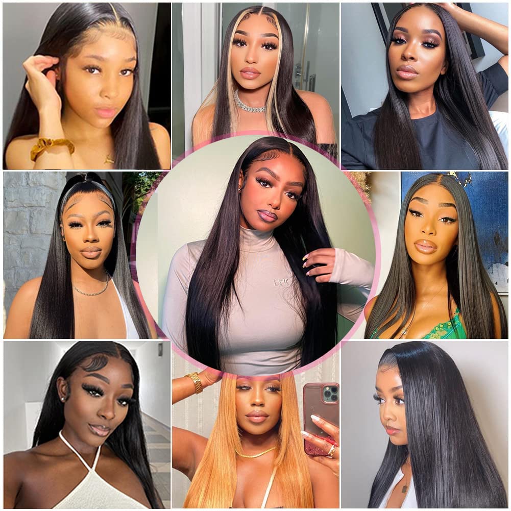 13x6 Straight Lace Front Wigs Human Hair HD Transparent Lace Front Human Hair Wigs for Black Woman Brazilian Lace Frontal Wigs Human Hair Glueless Wigs Human Hair Pre Plucked Natural Color 30inch