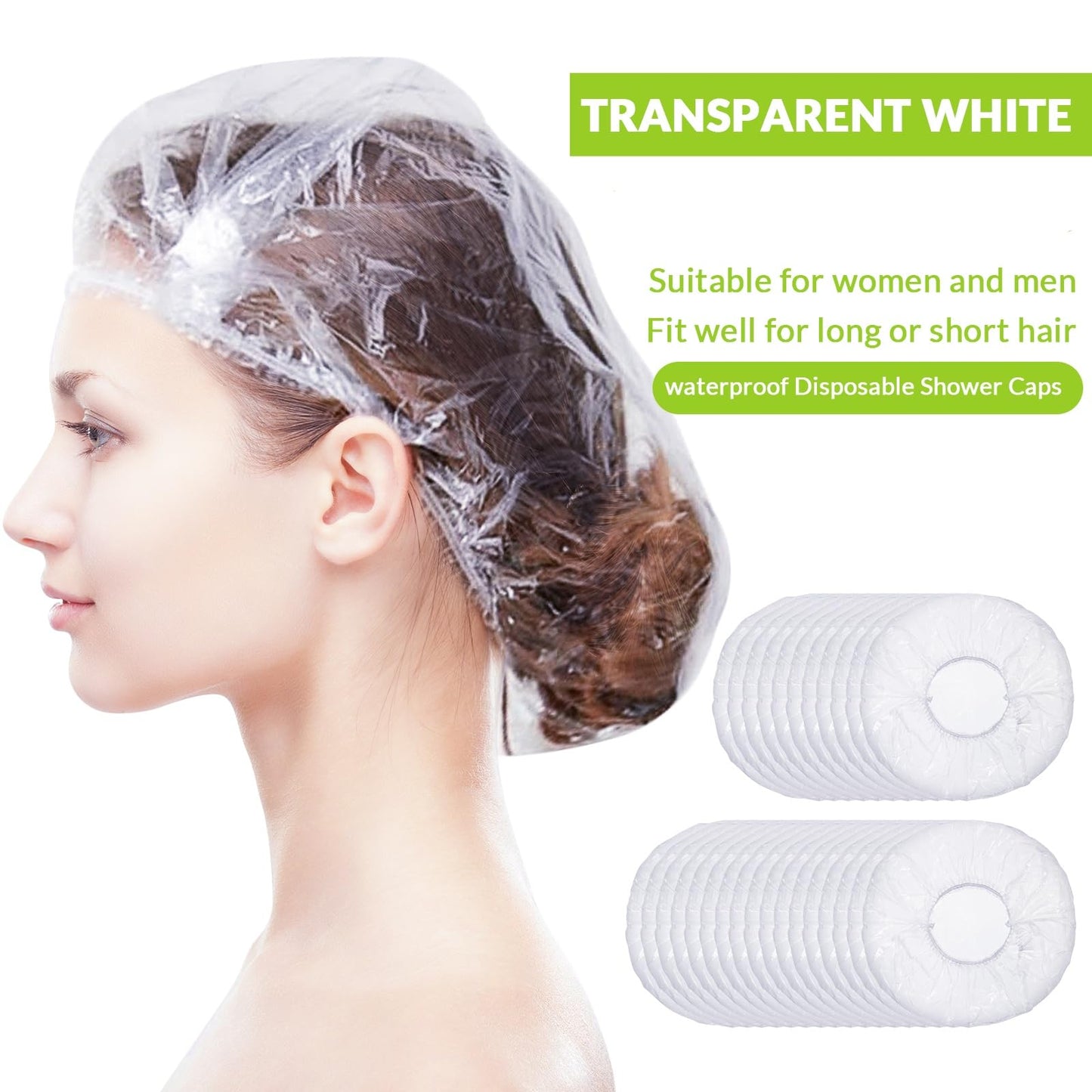 Retisee 500 Pcs Disposable Shower Caps Bulk 18.2" Plastic Clear Hair Cap Elastic Large Thick Waterproof Bath Caps for Women Hair Care Cleaning Supplies Spa Hotel Hair Salon Home Travel Accessories