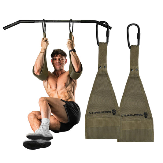 Gymreapers Hanging Ab Straps For Core Strength and Abdominal Training - Padded Adjustable Arm Supports For Bodyweight Exercises (Ranger Green)