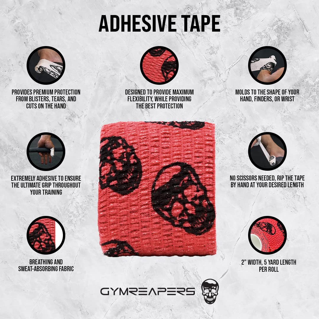 Gymreapers Hook Grip Weightlifting Tape (3 Pack) Premium Adhesive Thumb Skull Tape for Finger Protection, Powerlifting, Exercise & Cross Training - Athletic Sweat Proof Tape