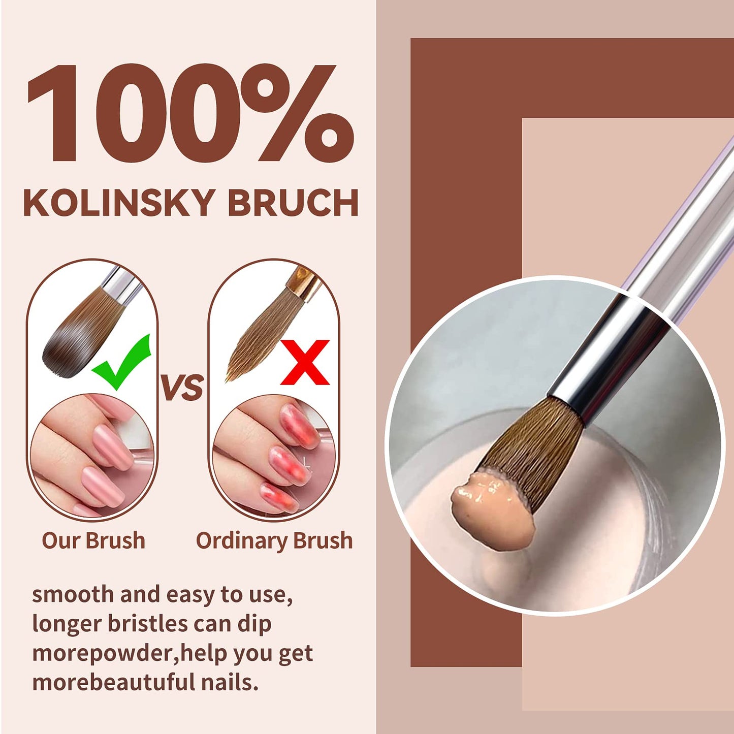 100% Kolinsky Acrylic Nail Brush,GSWOI Acrylic Brushes for Nails Size 10 Wood Handle Application Extension,Nail Tools for Professional Manicure Salon (#10)