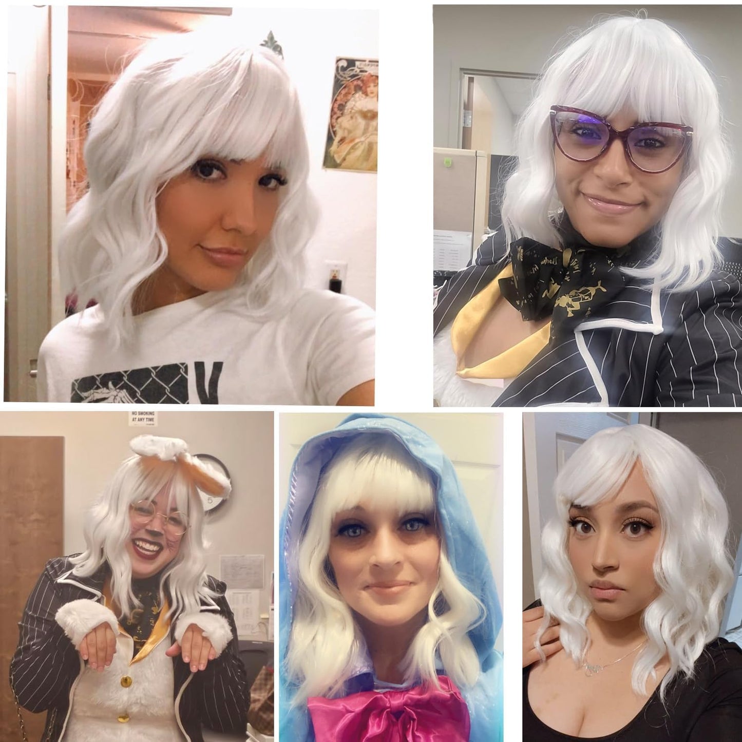 BERON 14 Inches White Wig Short Curly Wig Women Girl's Synthetic Wig White Wig with Bangs Wig Cap Included