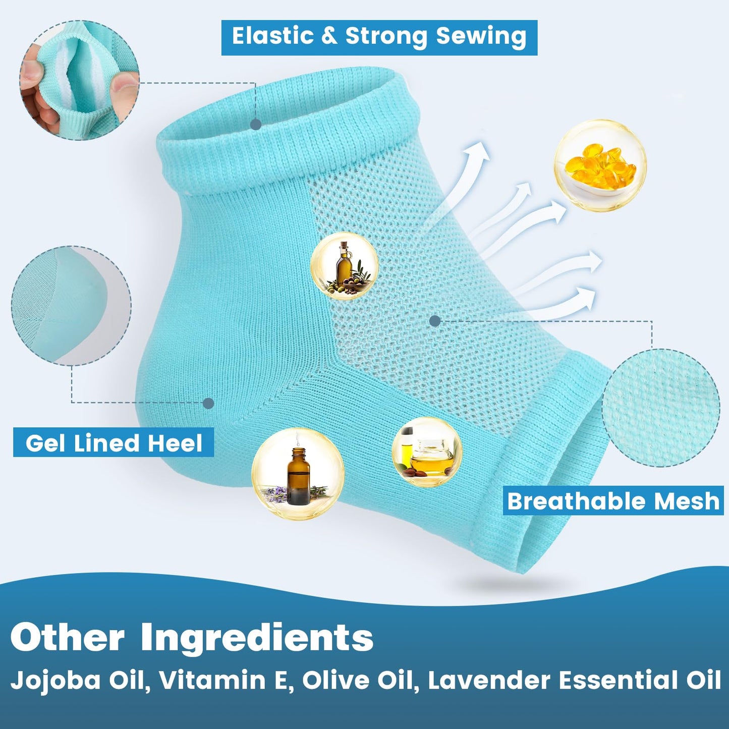 TEAWOO 3 Pairs Moisturizing Heel Socks for Cracked Heel Treatment, Foot Care Toeless Socks to Soften and Hydrate Dry Cracked Feet Heels, Cracked Heel Repair Socks, Gel Socks for Dry Cracked Feet