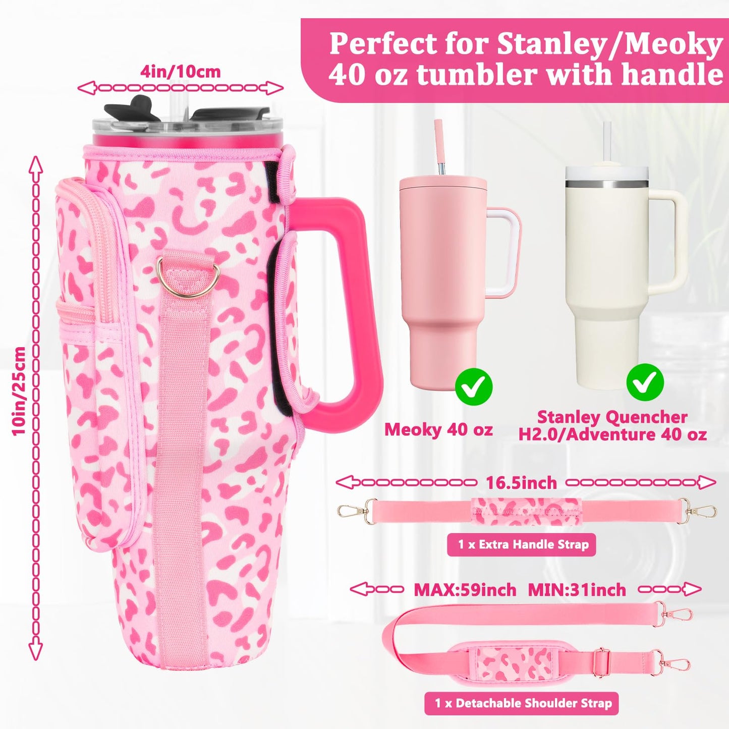 Water Bottle Carrier Bag with Phone Pocket Compatible with Stanley/Meoky 40 oz Tumbler with Handle,Neoprene Water Bottle Holder Pouch with Adjustable Strap Compatible with Stanley Cup Accessories