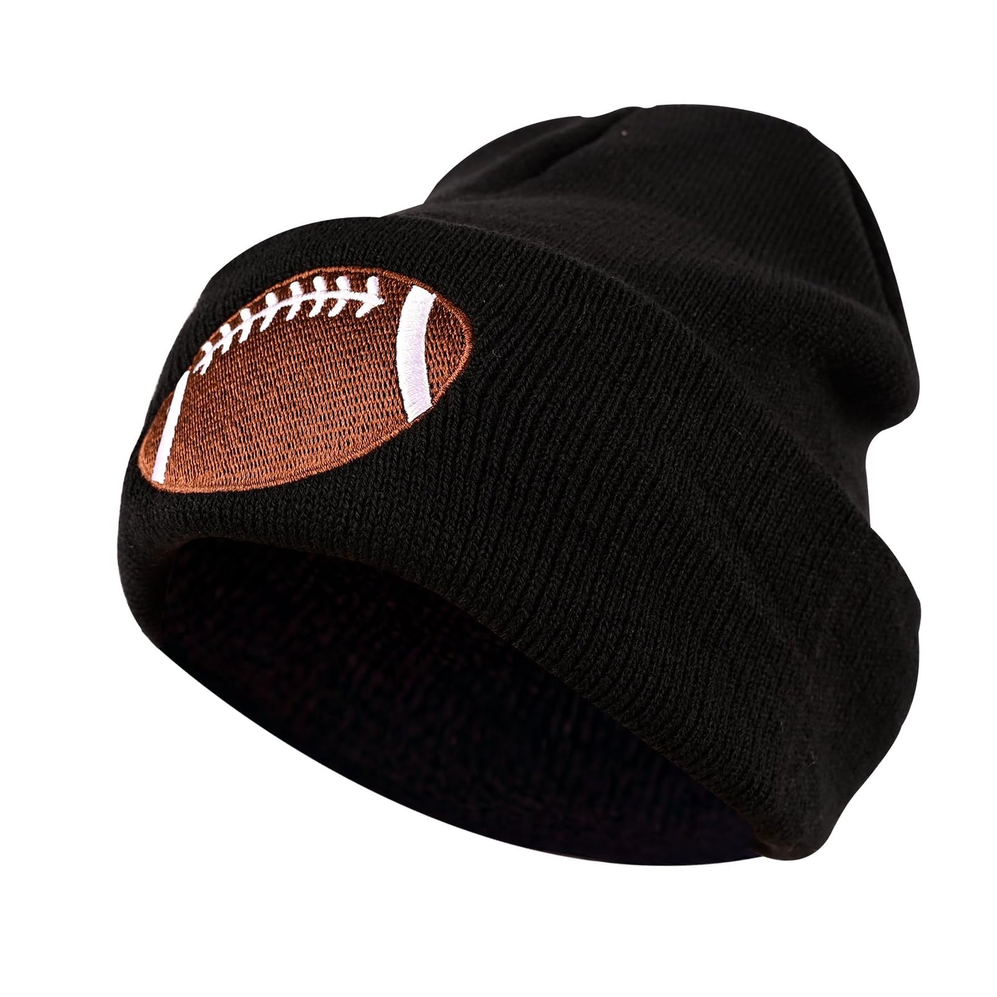 mutakin Football Embroidery Beanie Hat Unisex Knit Cuffed Cap Women Men Gift Winter Warm Skull