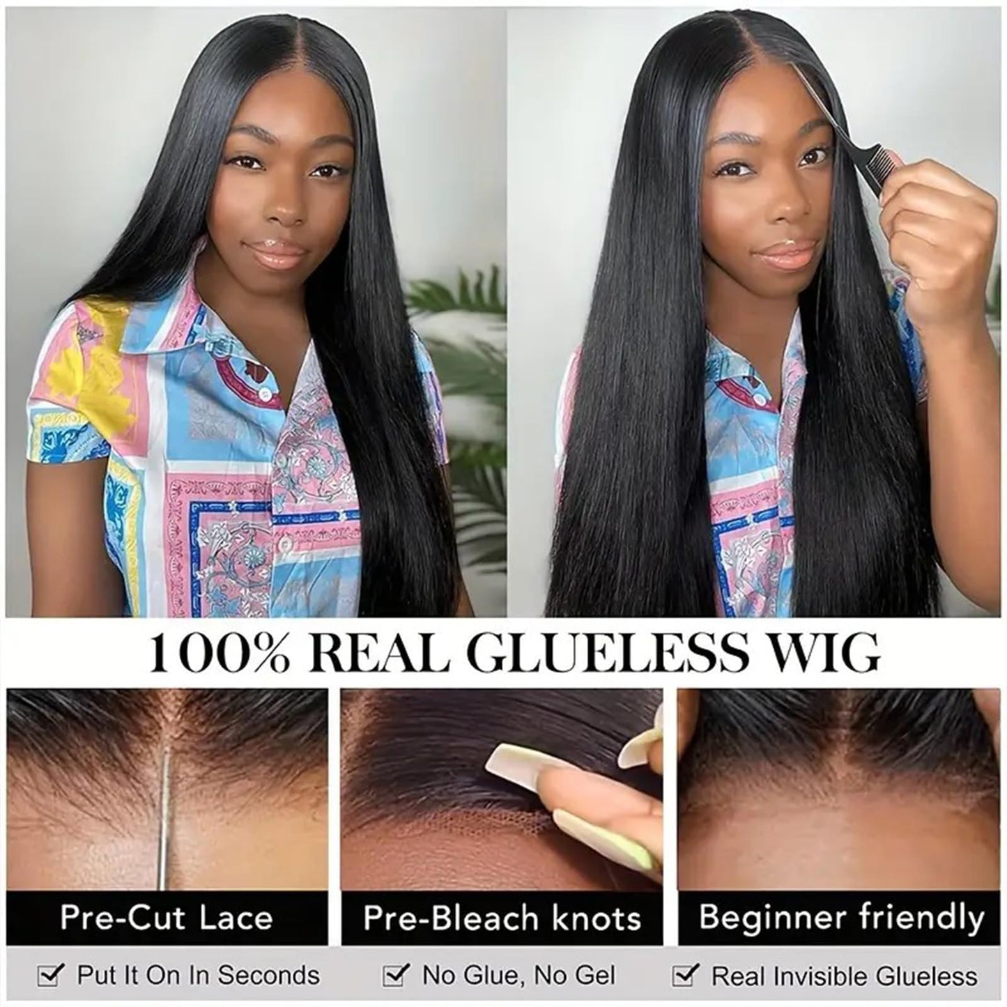 20 inch Straight Lace Front Wigs Human Hair 250% Density Wig 13 x 4 Lace Front Glueless Wigs Pre Plucked Pre Cut Virgin Wigs for Women Natural Black