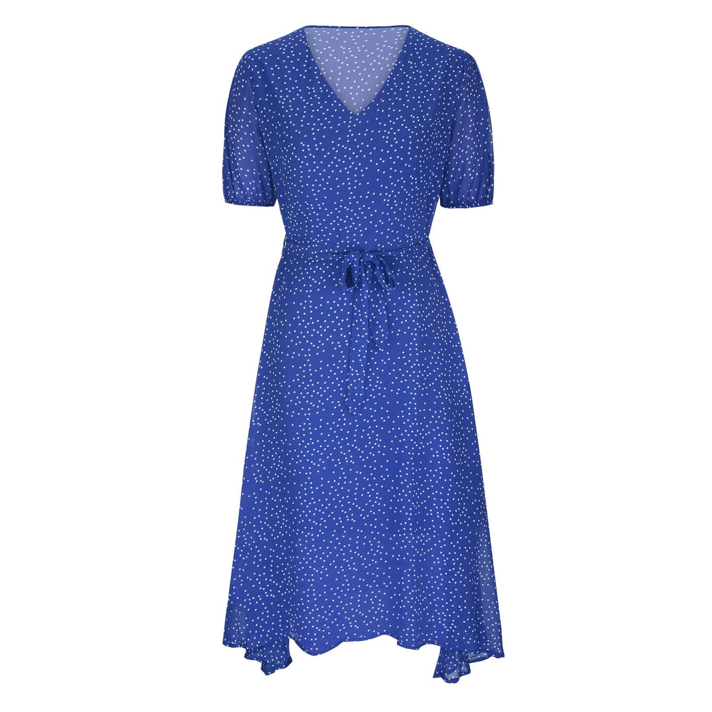 10 and Under Gifts, Dresses for Women 2024 Casual Fashion V Neck Swing Polka Tie Waist Dress Summer Ruffle Short Sleeve Midi Sundress