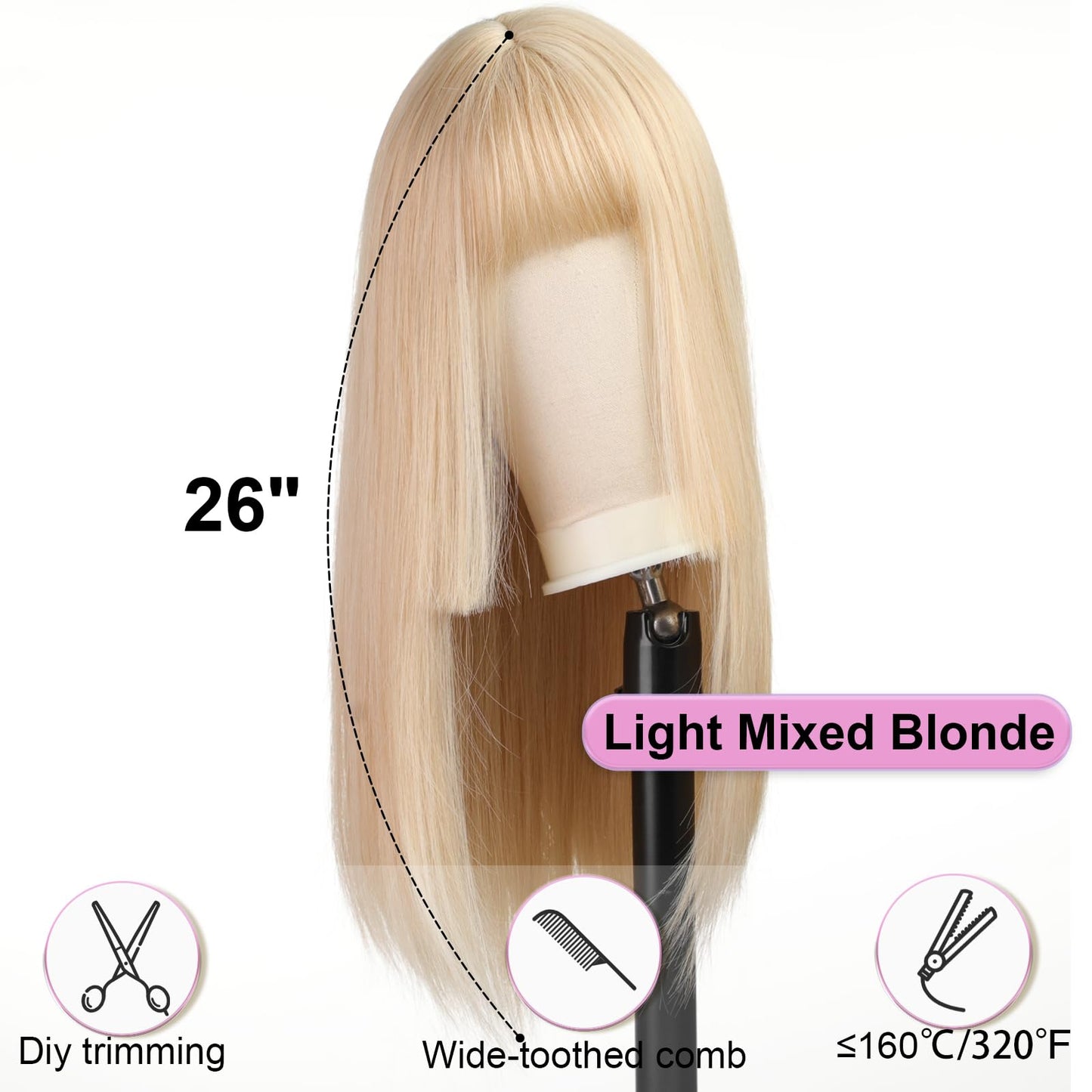 Getshow Light Blonde Wigs for Women Straight Long Wig with Bangs Natural Synthetic Hair