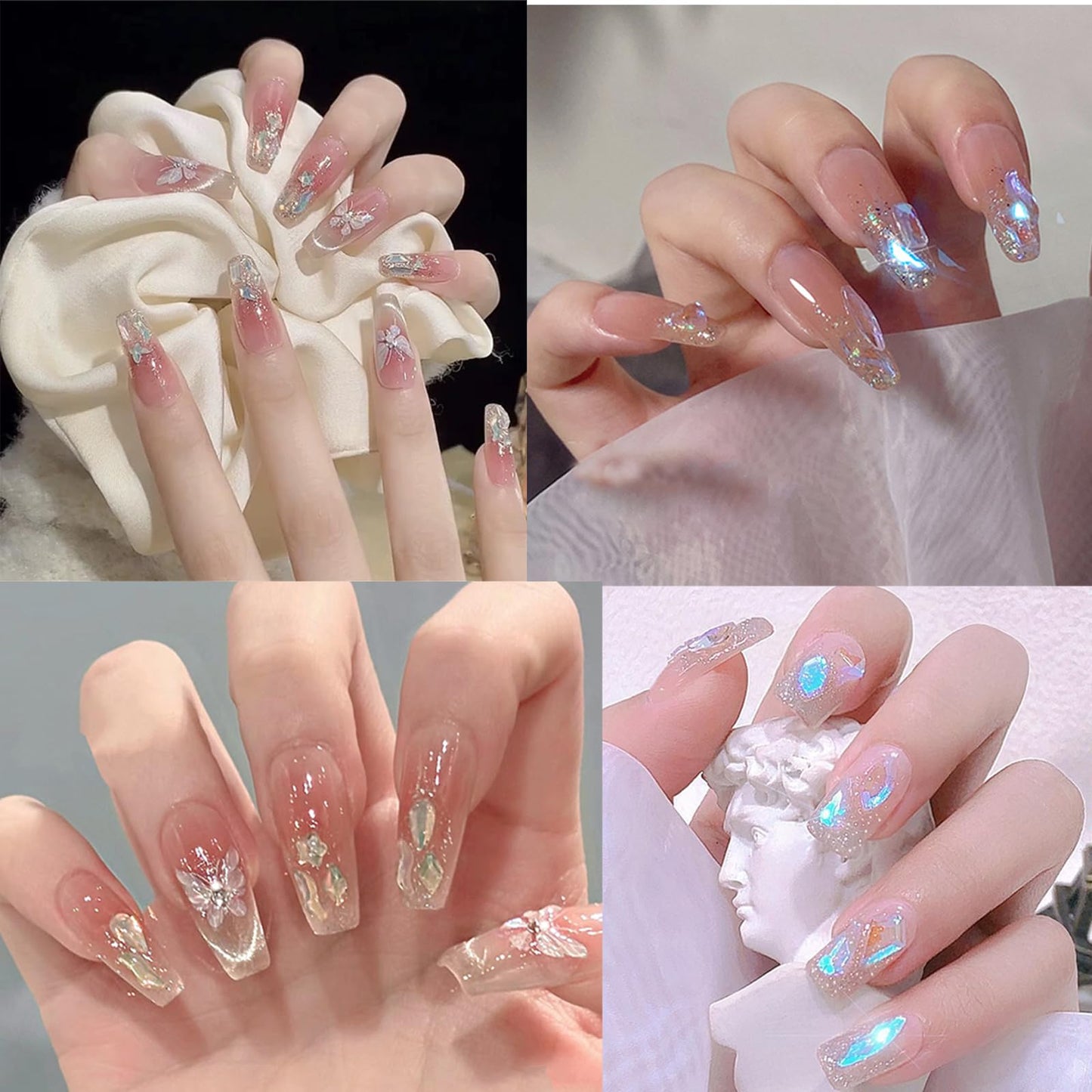 200PCS Aurora Nail Art Rhinestones Multi Shapes Mix 3D Glass Crystal Nail Gems Nail Charms Craft Heart Bear Star Irregular Iridescent Clear Nail Rhinestone Diamonds for Women Girls DIY Nail Art Design