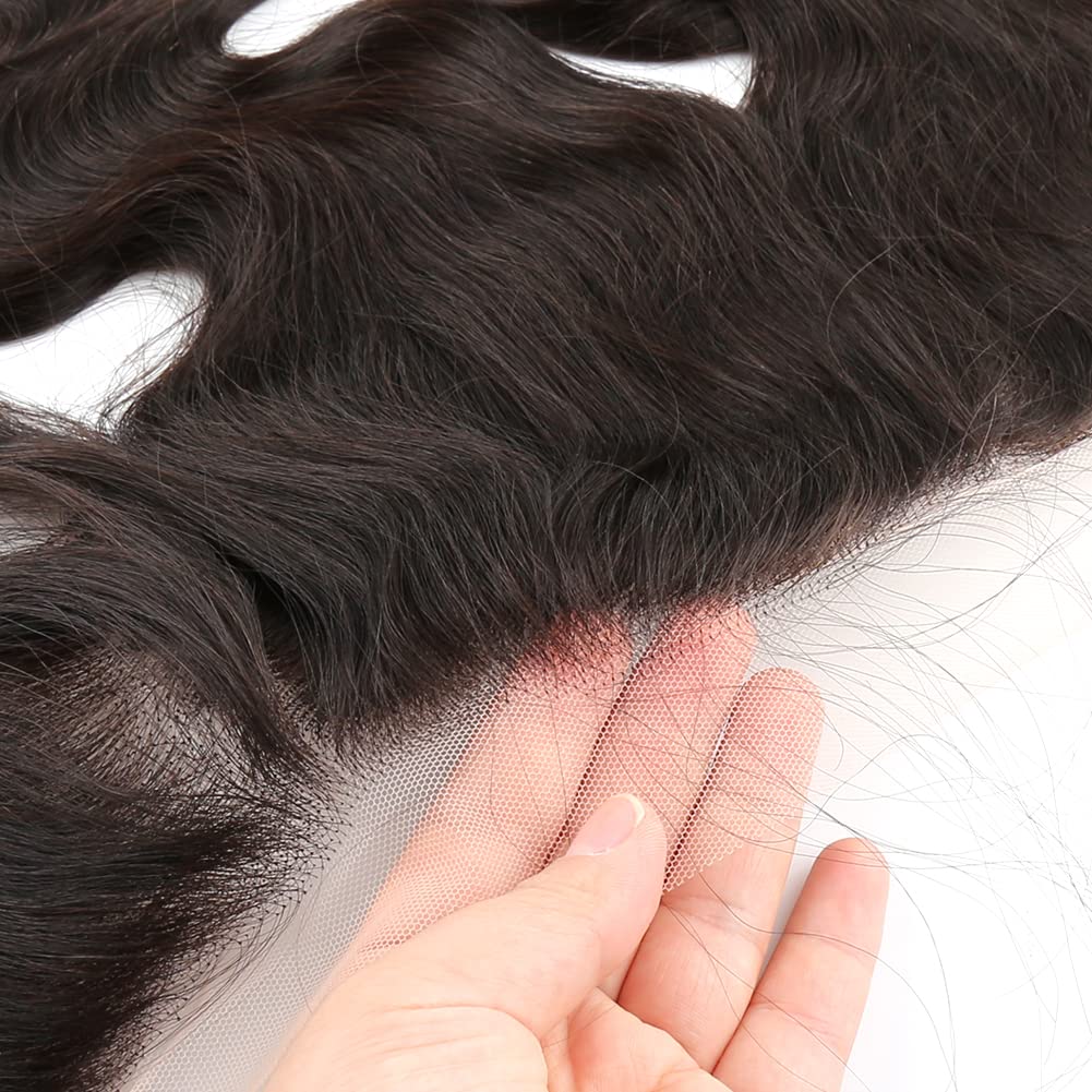 Greatremy 13x4 Body Wave Human Hair Lace Frontal, Free Part Natural Hairline with Baby Hair, 130% Density Full Cuticle Aligned Wavy Hair Fronal (10 inch)