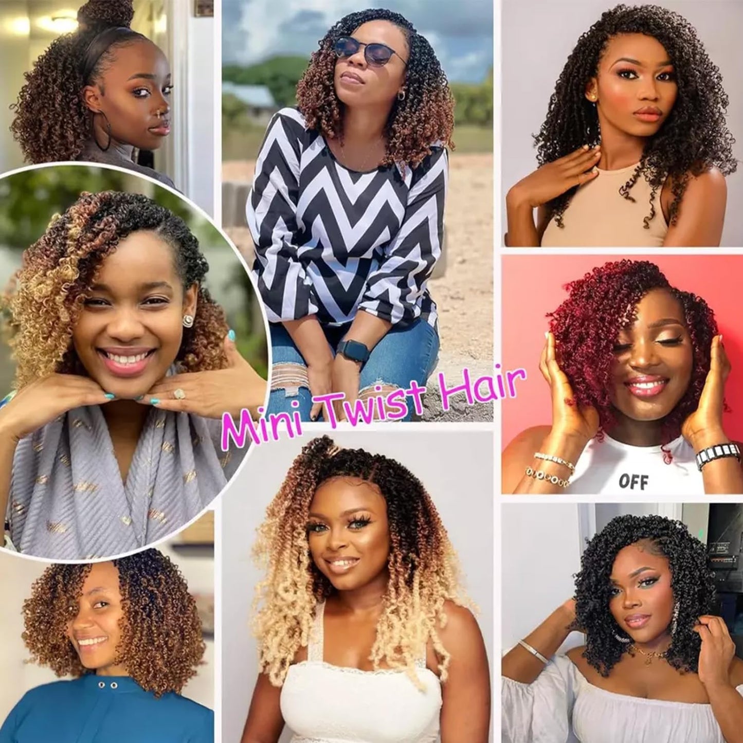 9Packs Pre Twisted Crochet Yanky Twist 8 Inch Ombre Black to Red Bohemian Passion Twist Crochet Braiding Hair for Women Spring Twist Synthetic Hair Short Havana Twist Hair Extensions 1B/Bug#