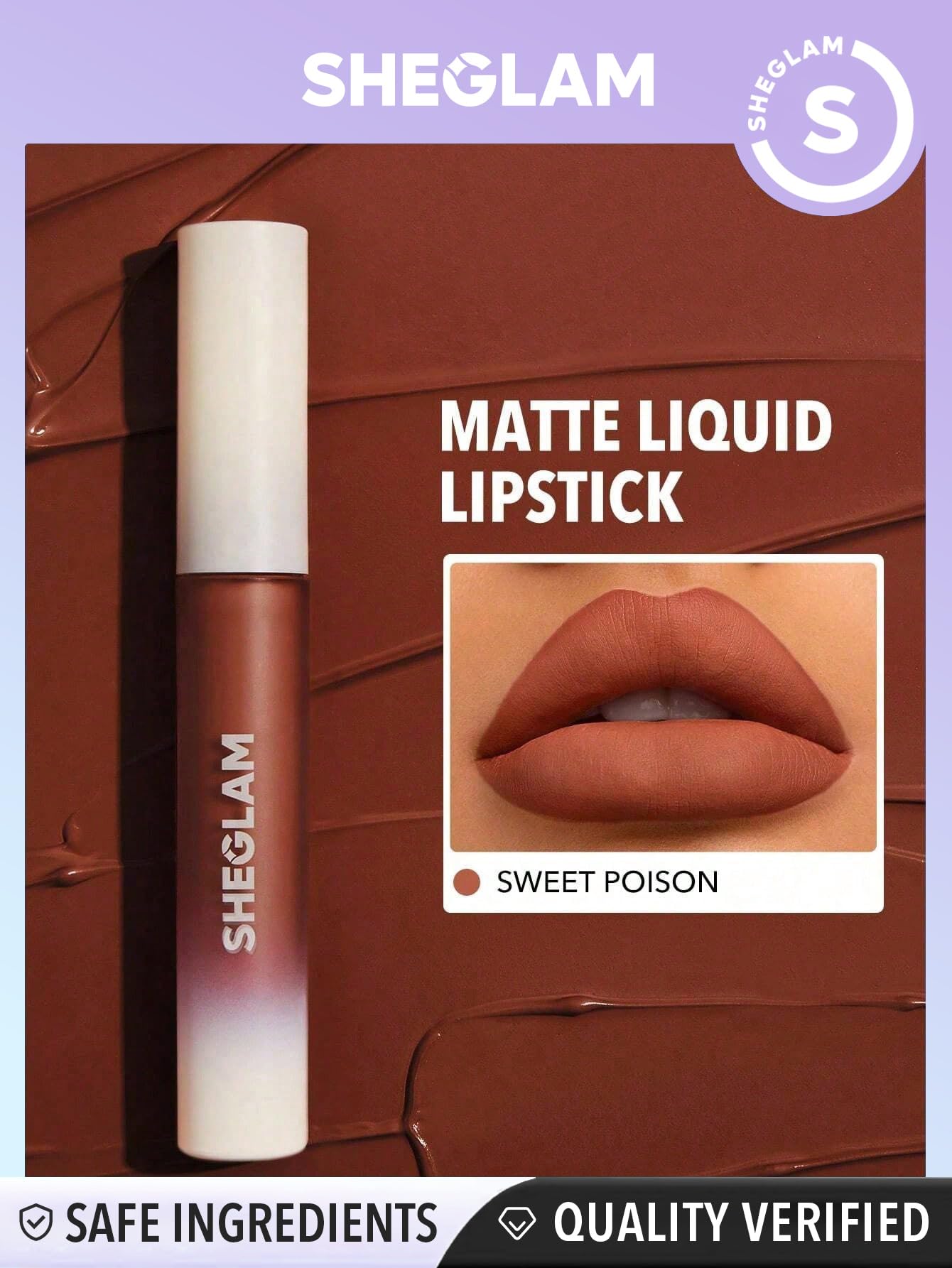 SHEGLAM Matte Allure Liquid Lipstick Long Lasting High Pigment Lipstick Nourishing Sunflower Oil Reduce Lip Care-Sweet Poison