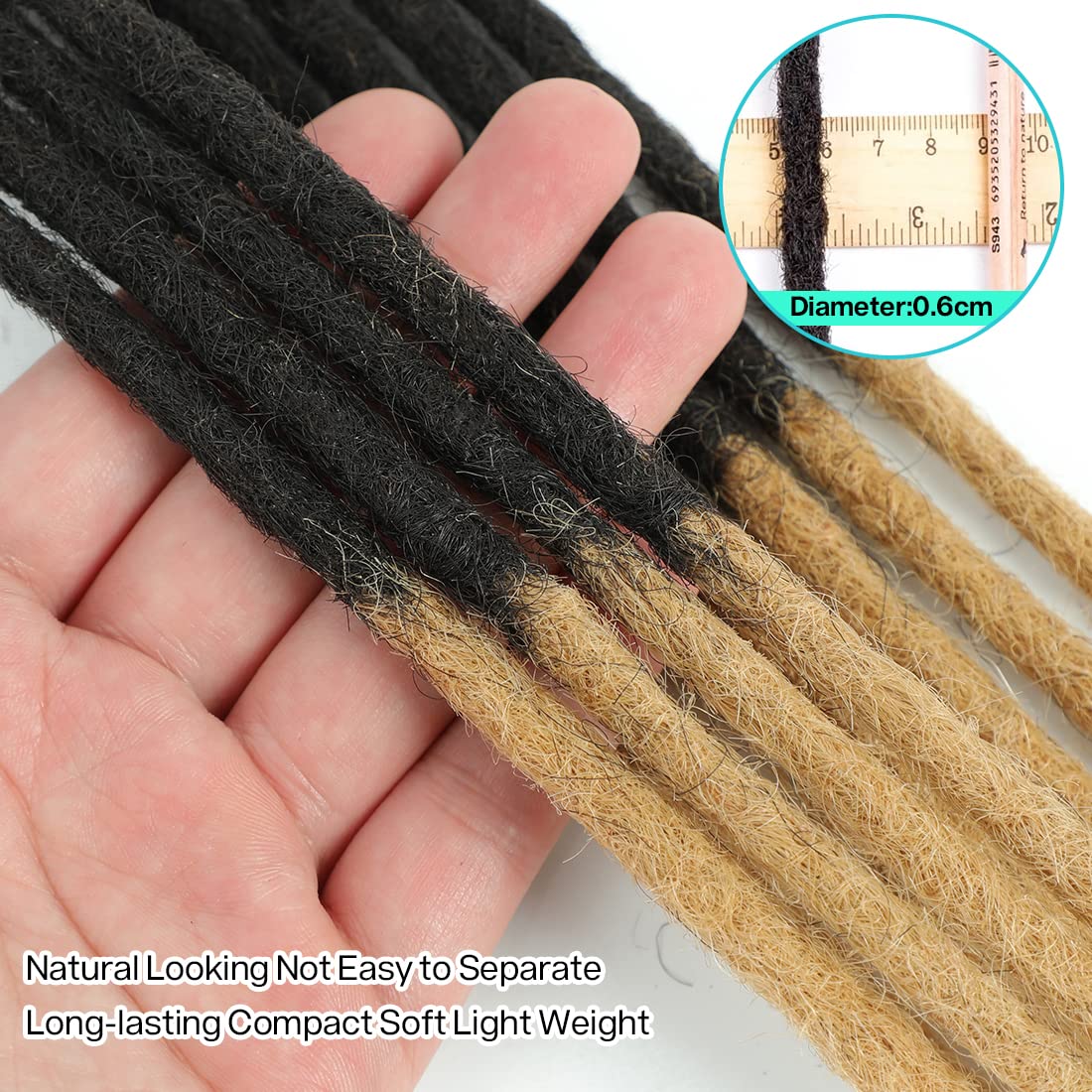6-18 Inch Dreadlock Extensions Human Hair Fully Handmade Human Hair Dreadlock Extensions for Man/Women Locs Extensions Human Hair Can Be Dyed Bleached Curled… (10Inch-30Strands, 0.6CM Width-1B/27#)