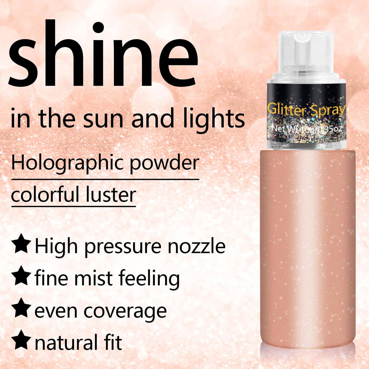 Hair and Body Glitter Spray, Holographic Glitter Highlighter Powder, Face Body Clothes Shiny Glitter, Loose Shimmer Hairspray Festival Rave Prom Accessories, 10g (06# Champagne)