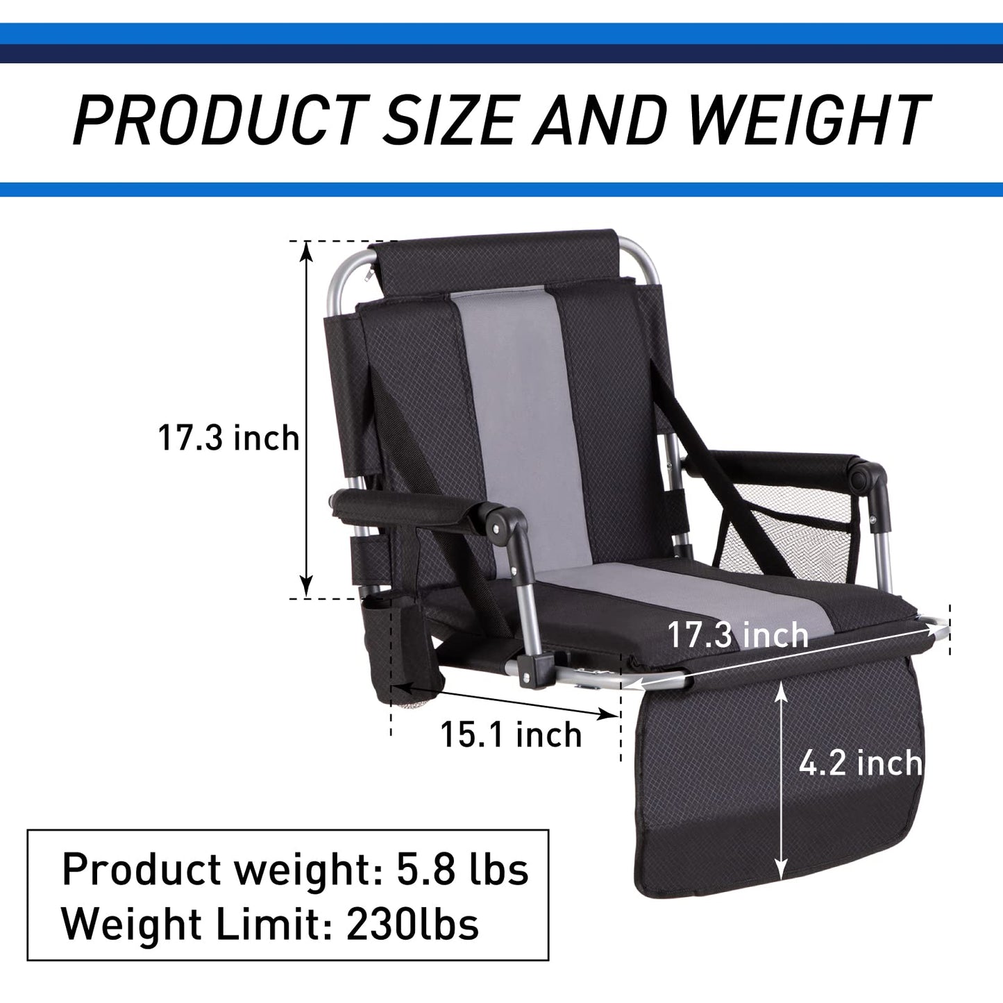 GREEN PARTY Stadium Seats for Bleachers 2 Pack Portable Outdoor Floor Folding Stadium Chair with Armrest, Back Support, Cup Holder, Mesh Bag and Hide Hooks