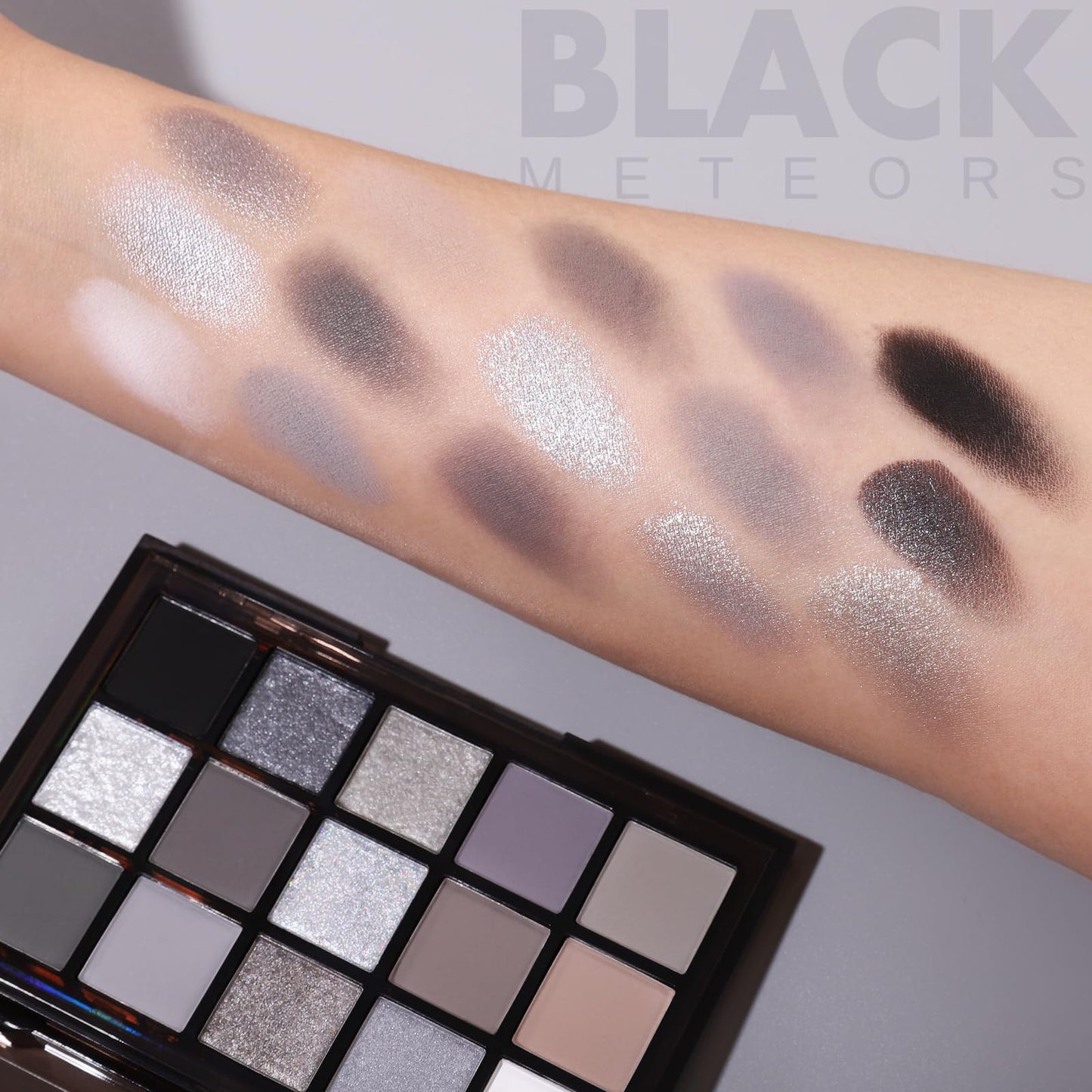 UCANBE Smokey Black Eyeshadow Palette, 15 Colors Dark Shimmer Matte Metallic Makeup Pallet, High Pigmented Gray Silver Sombras De Ojos Kit for Daily and Halloween