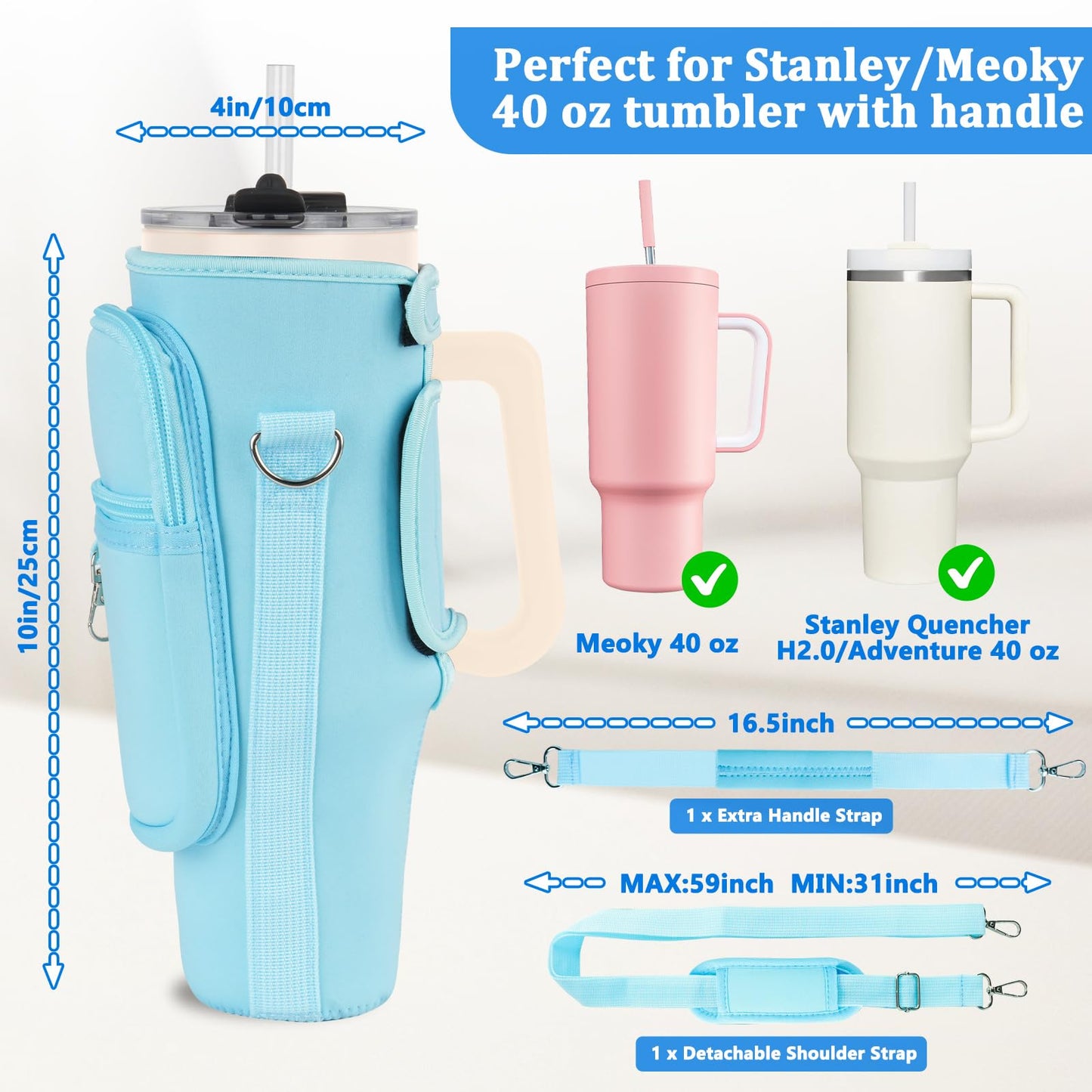 Water Bottle Carrier Bag with Phone Pocket Compatible with Stanley/Meoky 40 oz Tumbler with Handle,Neoprene Water Bottle Holder Pouch with Adjustable Strap Compatible with Stanley Cup Accessories