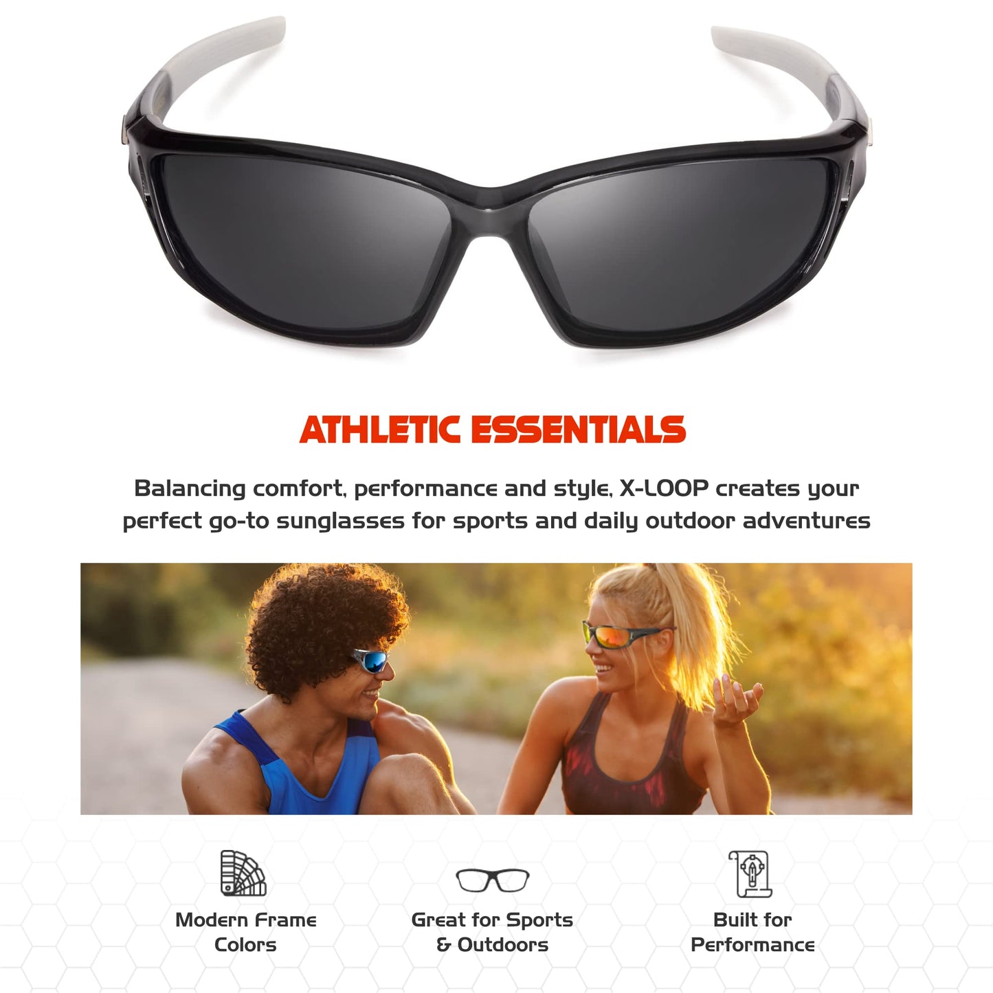 X LOOP Polarized Sports Sunglasses for Men - Wrap Around UV400 Baseball Running Cycling Driving Fishing Golf Glasses