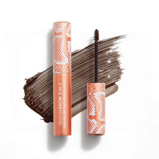 Grande Cosmetics 2-in-1 Tinted Brow Gel + Brow Enhancing Serum, Thick & Darker Brows, Shape & Fill Brows Effortlessly, Dark, Travel Size