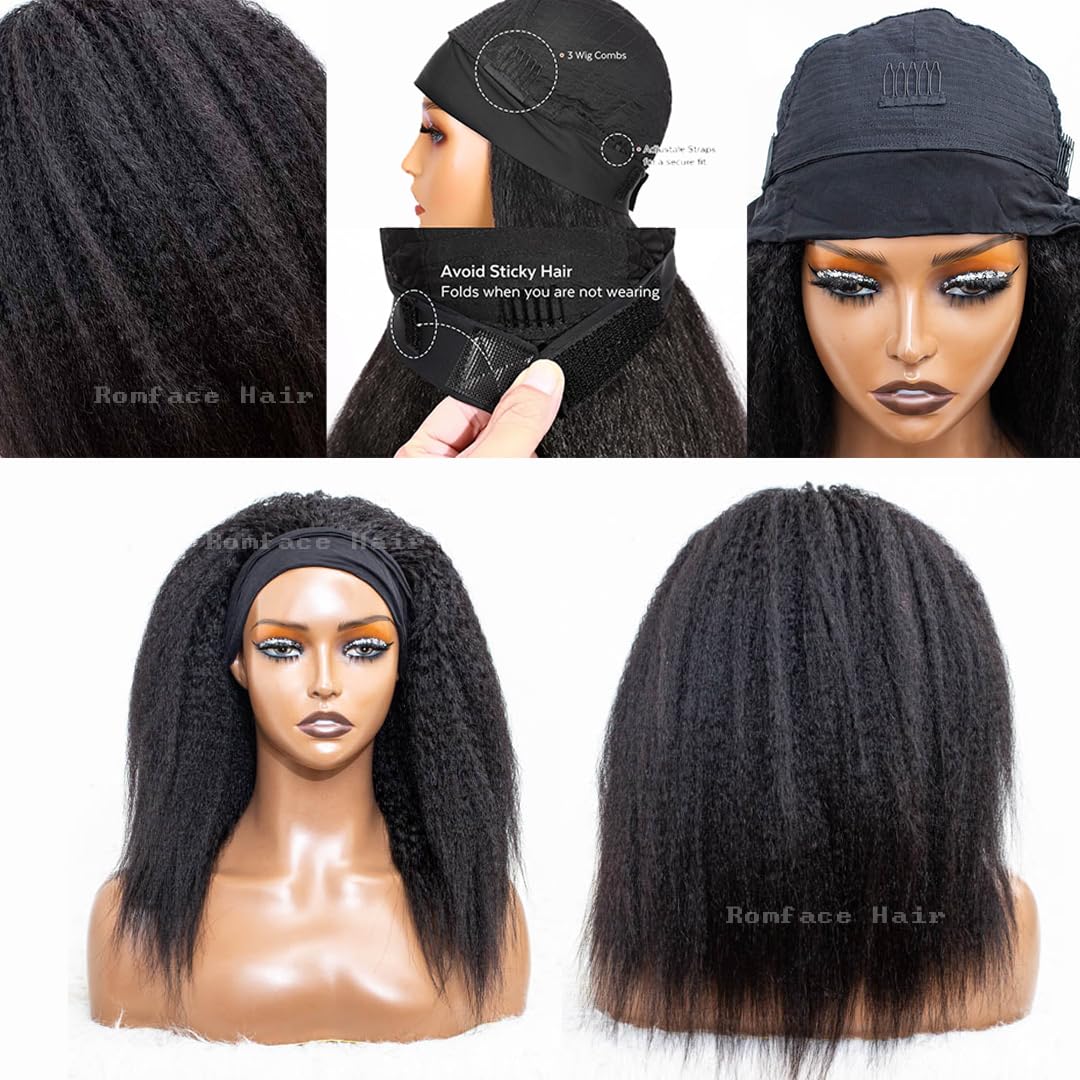 20inch Headband Wigs Human Hair 180% Density Half Wigs for Black Women Human Hair Kinky Straight Headband Wigs for Women 12A Yaki Straight Wig None Lace Front Wigs for Black Women Natural