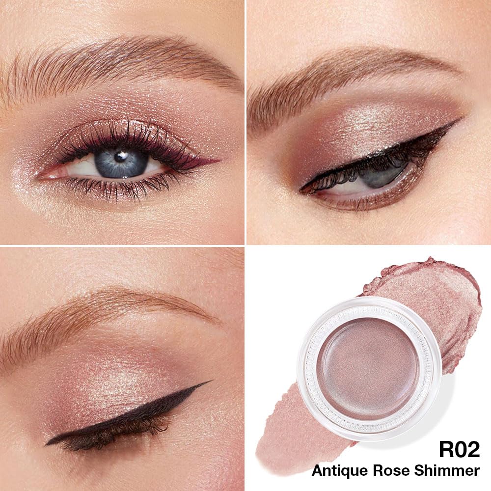 evpct Single Cream Eye Shadow Pallette Pot Makeup for older Women, Antique Rose Mauve Pearl Shimmer Glitter Metallic Monochrome Cream to Powder Eyeshadow Palette Eye Brightener, Waterproof Blendable