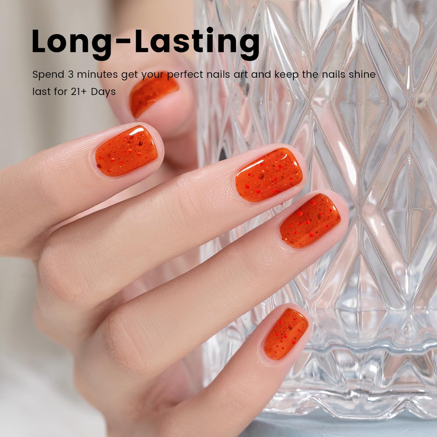 RARJSM Rainbow Glitter Gel Nail Polish Diamond Gel Polish Orange Red Big Flakes Sparkly Chunky Iridescent Pigments Nail Gel Polish Soak off Led UV Curing Required for Nail Art Salon Manicure