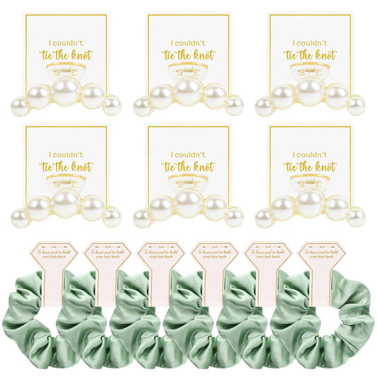 12 Pcs Bridesmaid Proposal Gifts Bridesmaid Pear Hair Claw Clips Hair Scrunchies Bridal Shower Gifts Bachelorette Party Wedding Favors Present Hair Accessories for Women (Green Series)