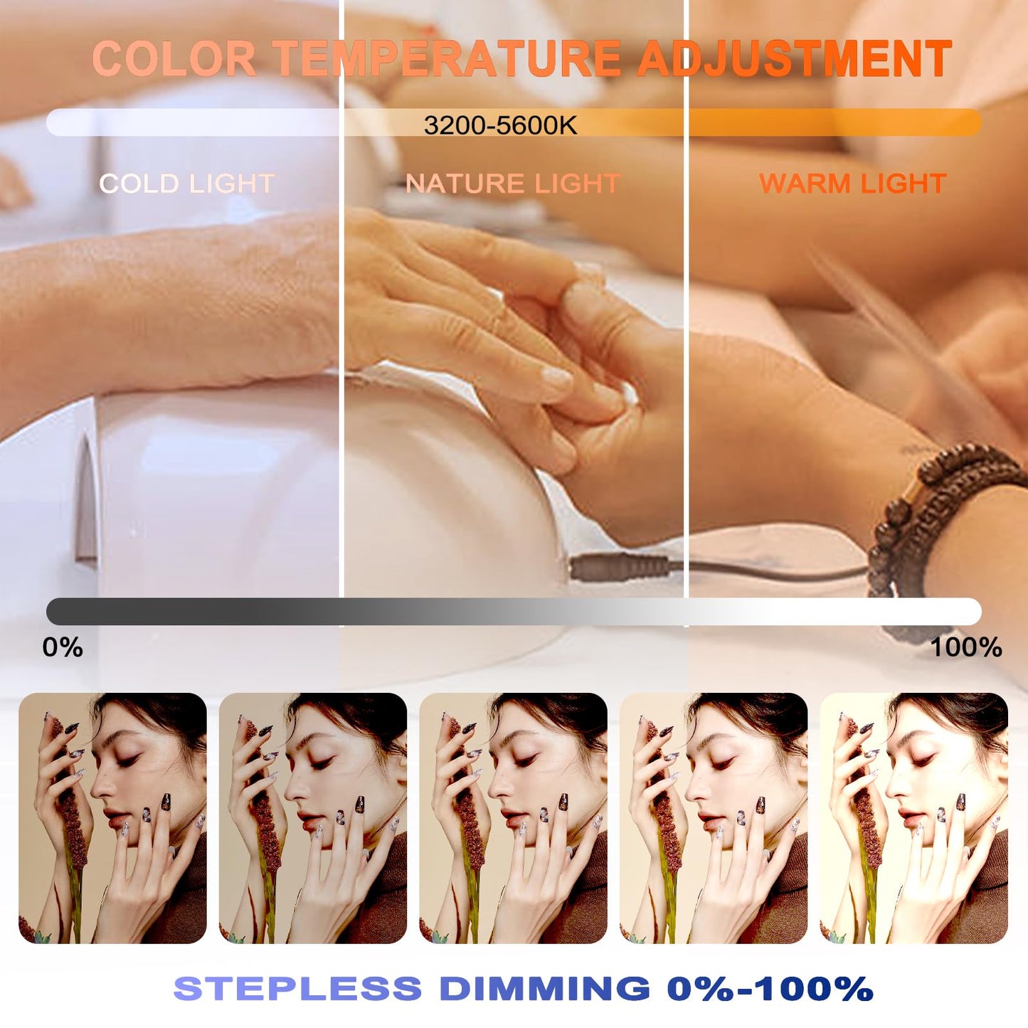 30in Half Moon Light for Nail Desk, Touch Control Nail Light for Desk, Moon Light Nail Tech with Phone Holder, Nail Table Lamp Adjustable Brightness and Color Temperature