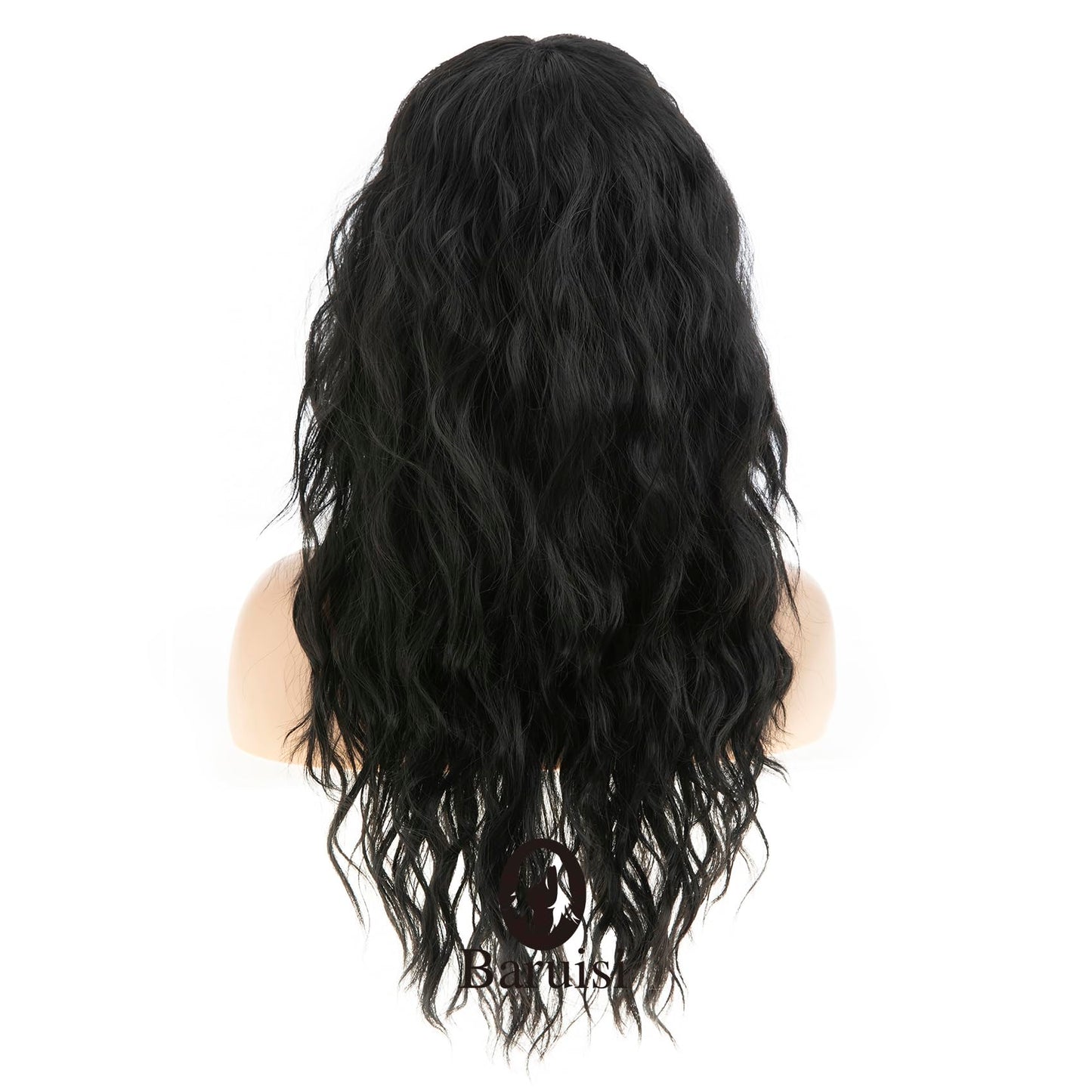 Baruisi Long Curly Wavy Women Wig with Bangs Synthetic Halloween Cosplay Party Hair Replacement Wig,Black