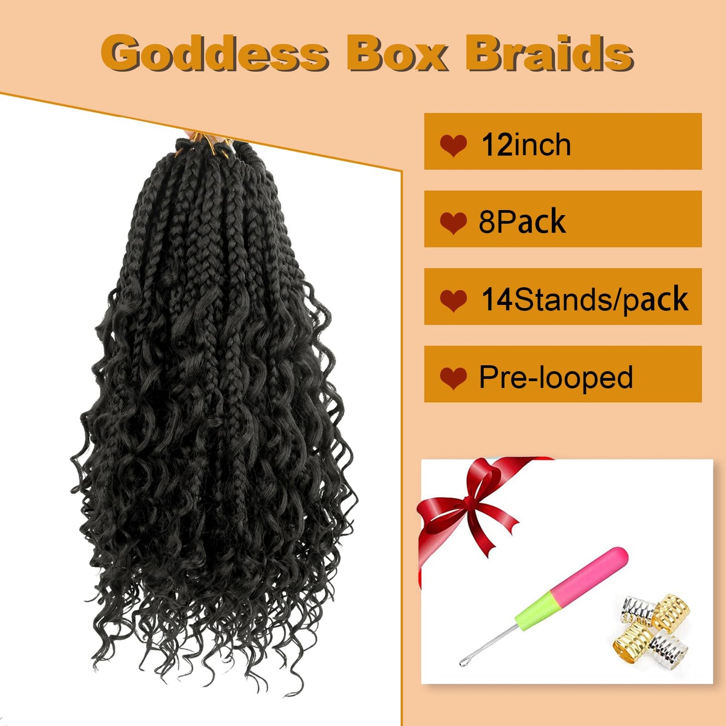 Goddess Box Braids Crochet Hair With Curly Ends 12 Inch Bohomian Box Braids Crochet Braids 8 Packs 3X Crochet Braids Synthetic Braiding Hair Extension for Black Women(12 Inch (Pack of 8), #2)………