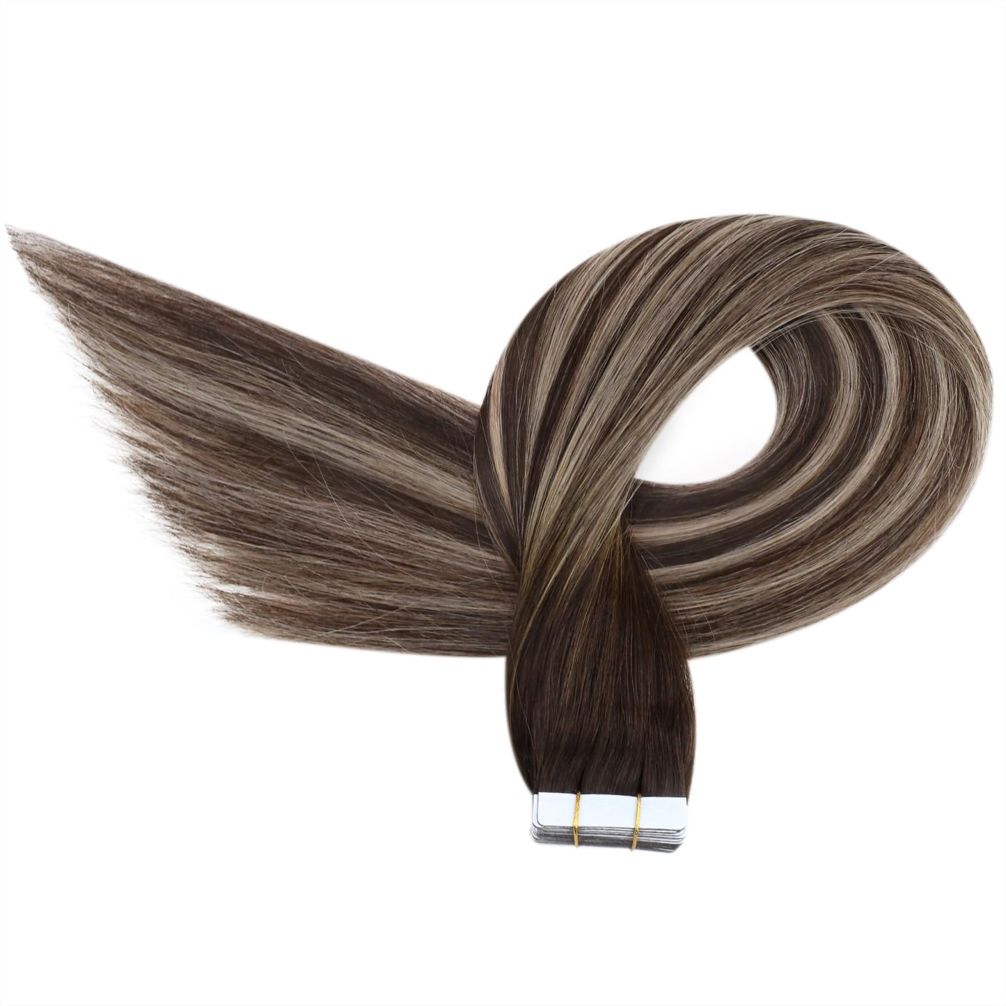 Ugeat Tape in Hair Extensions Human Hair Brown Balayage Hair Extensions Tape in Dark Brown Highlight Ash Brown Ombre Seamless Tape in Human Hair Extensions for Women Short Hair 12 inch 20Pcs 30G