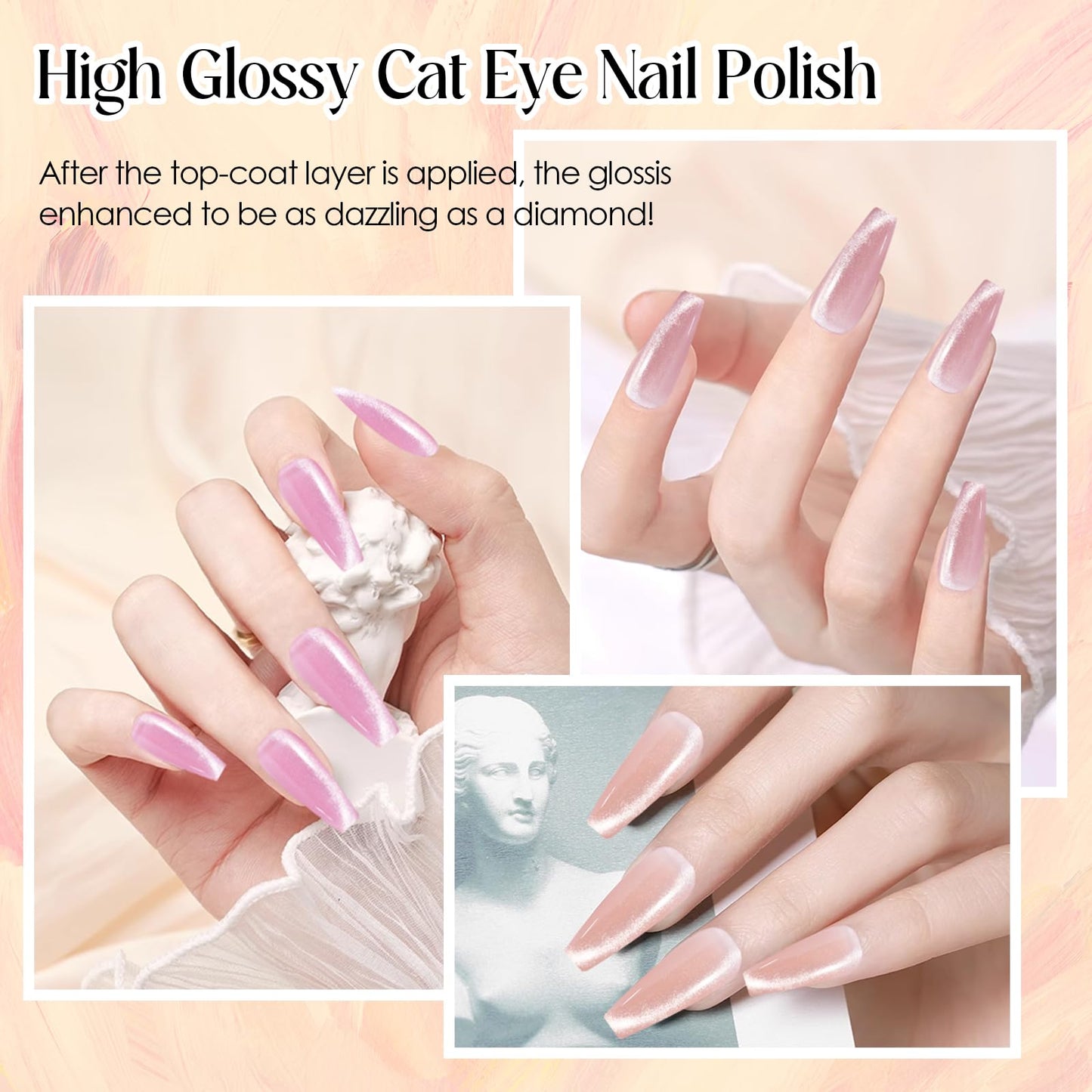 ADHERE Cat Eye Gel Nail Polish Set, Holographic Glitter 7 Colors with Magnet Stick and Brush Gel Polish Soak Off Led Gel Polish Kit Nail Art Gel Manicure Salon DIY Gifts